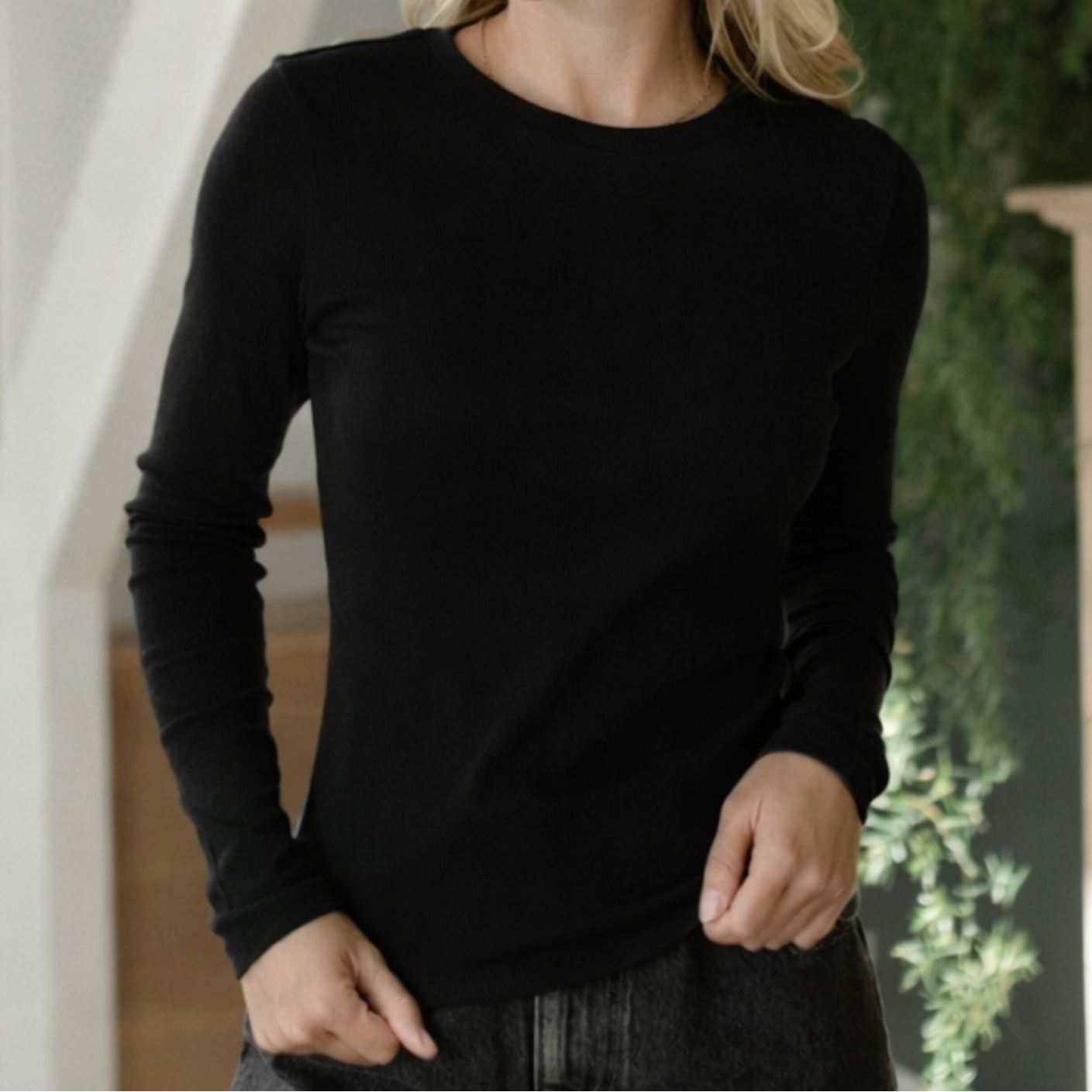 NORDLICHT Lica Ripp Langarmshirt Schwarz Bio