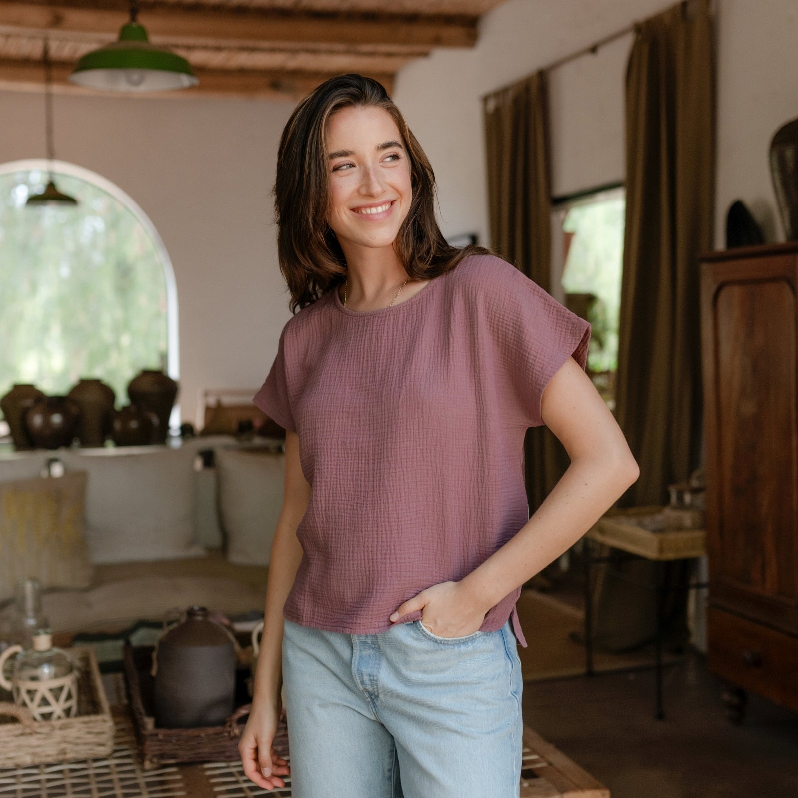 NORDLICHT Ida Musselin T-Shirt Rosa Bio-Baumwolle