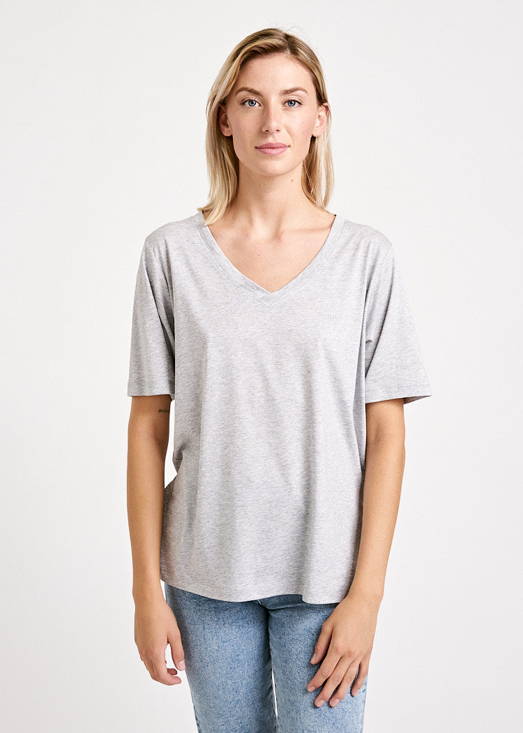 Wijld Woodshirt Frida Gray Melange Damen V-Shirt Grau Loose