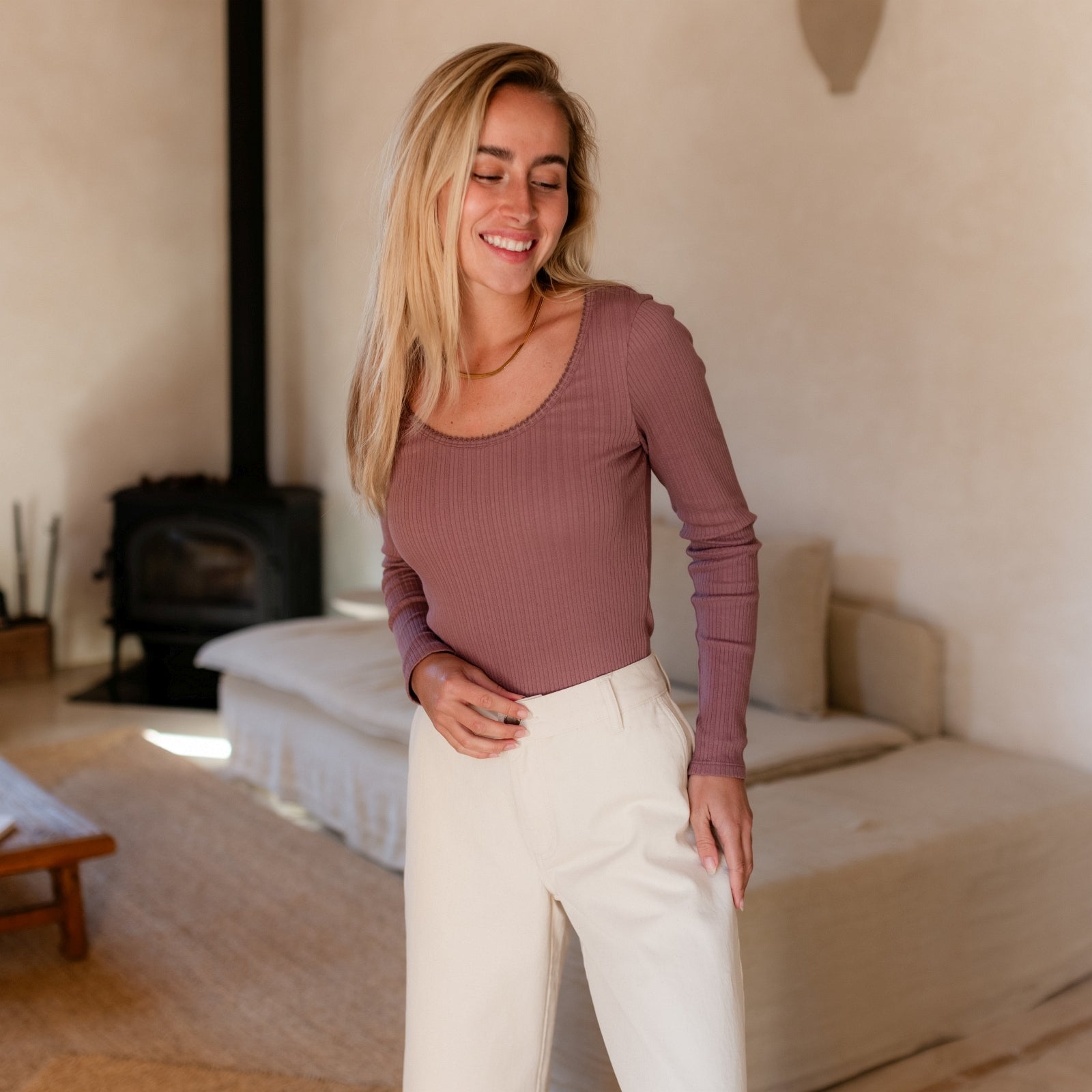 NORDLICHT Inga Ripp Langarmshirt Bio-Baumwolle Rosa
