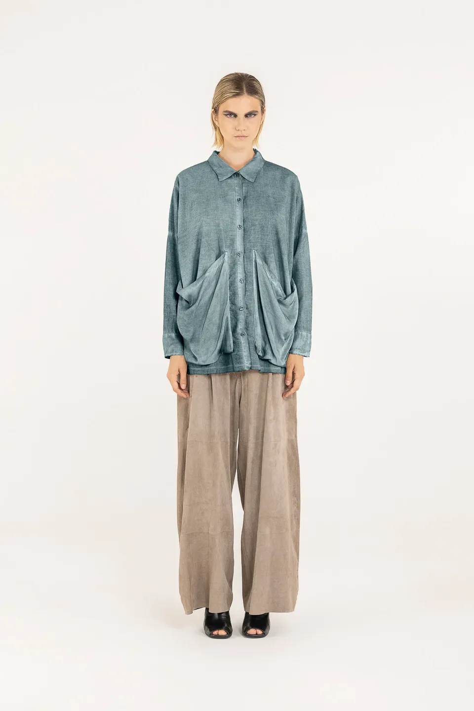 Sanctamuerte Over Boxy Bluse Musselin Taschen