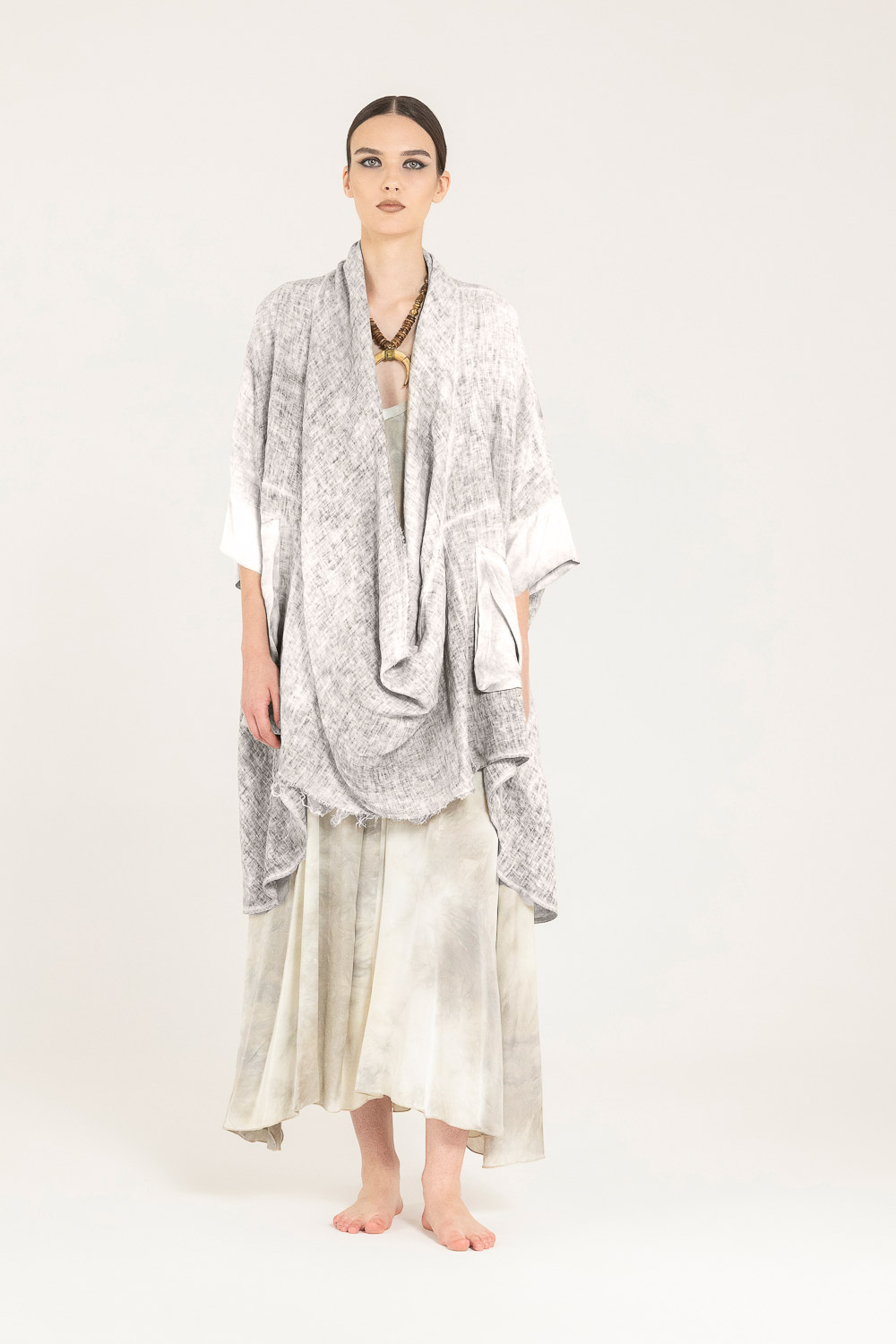 Sanctamuerte Maglieria Maxi Maglia Poncho-Pullover Leinen