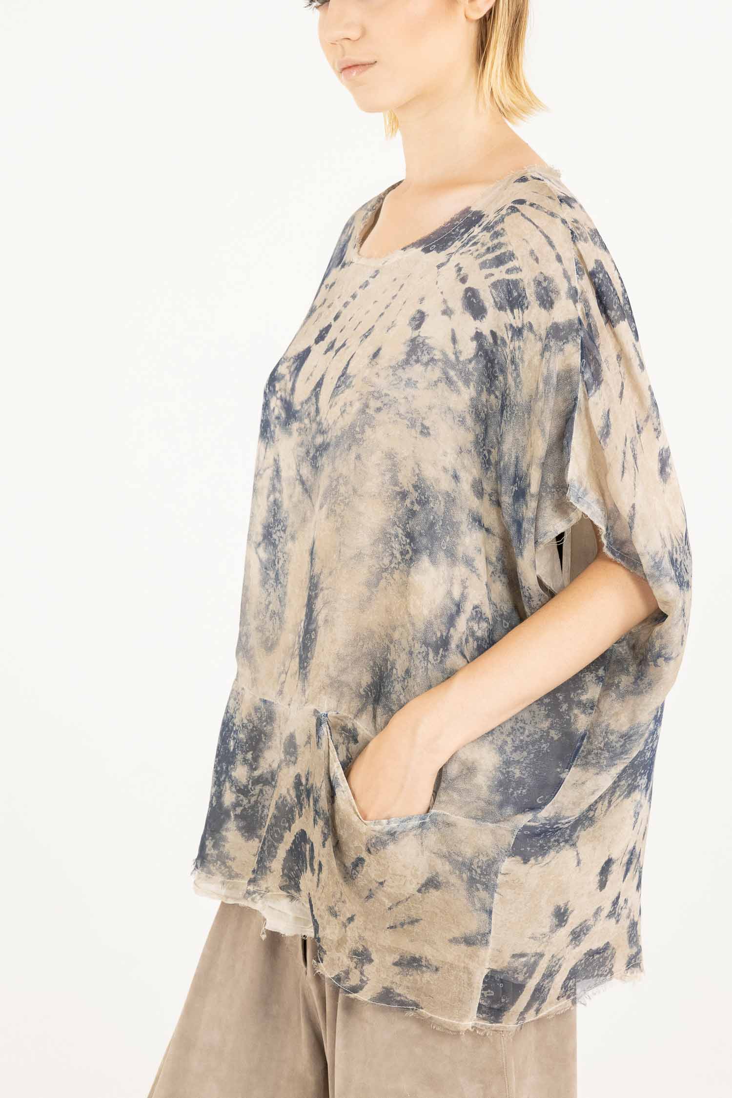Sanctamuerte T-Shirt Over Langarm Viskose Seide Batik