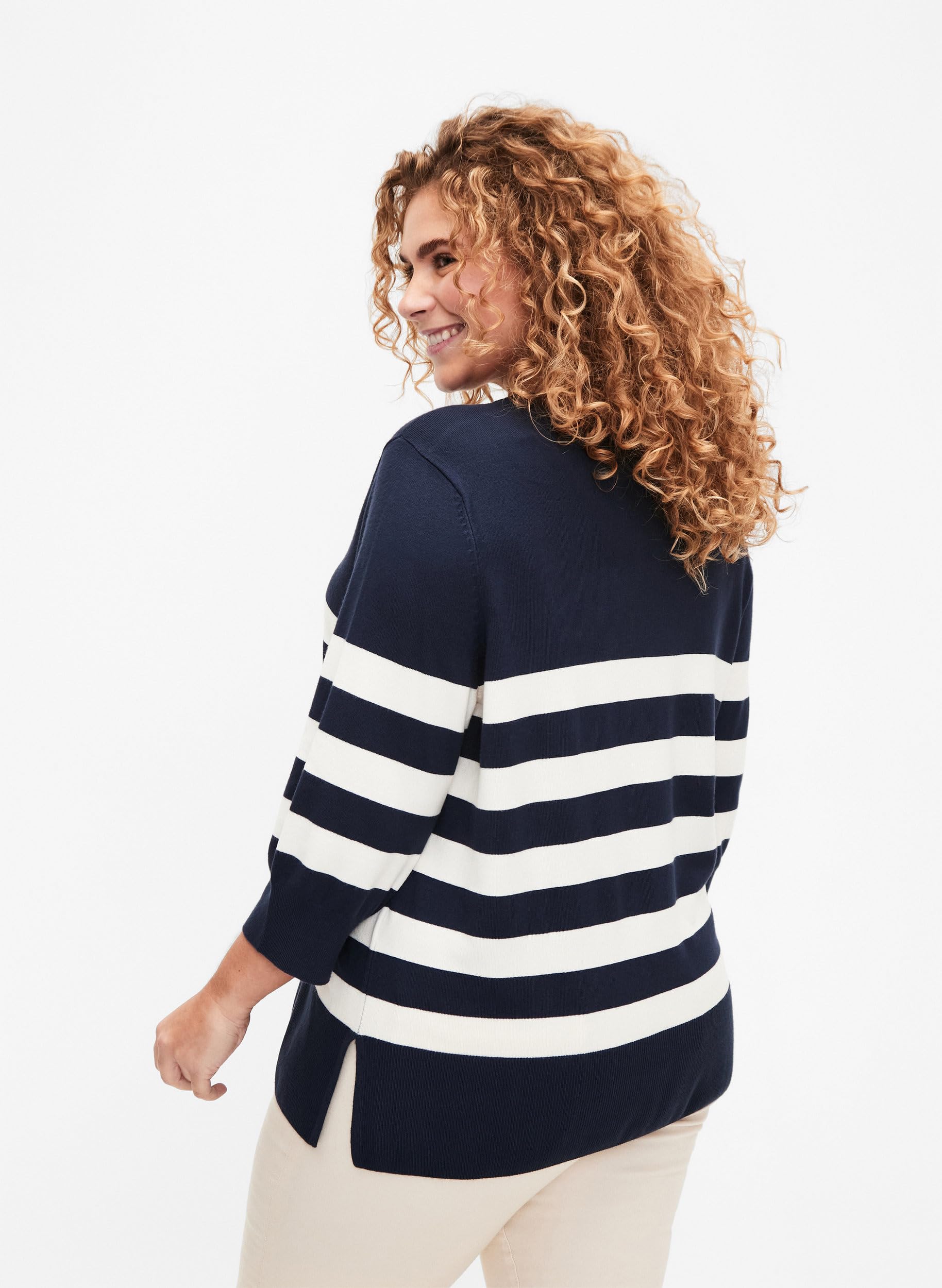 Zizzi Knitwear Pullover Viskose Streifen 3/4-Arm