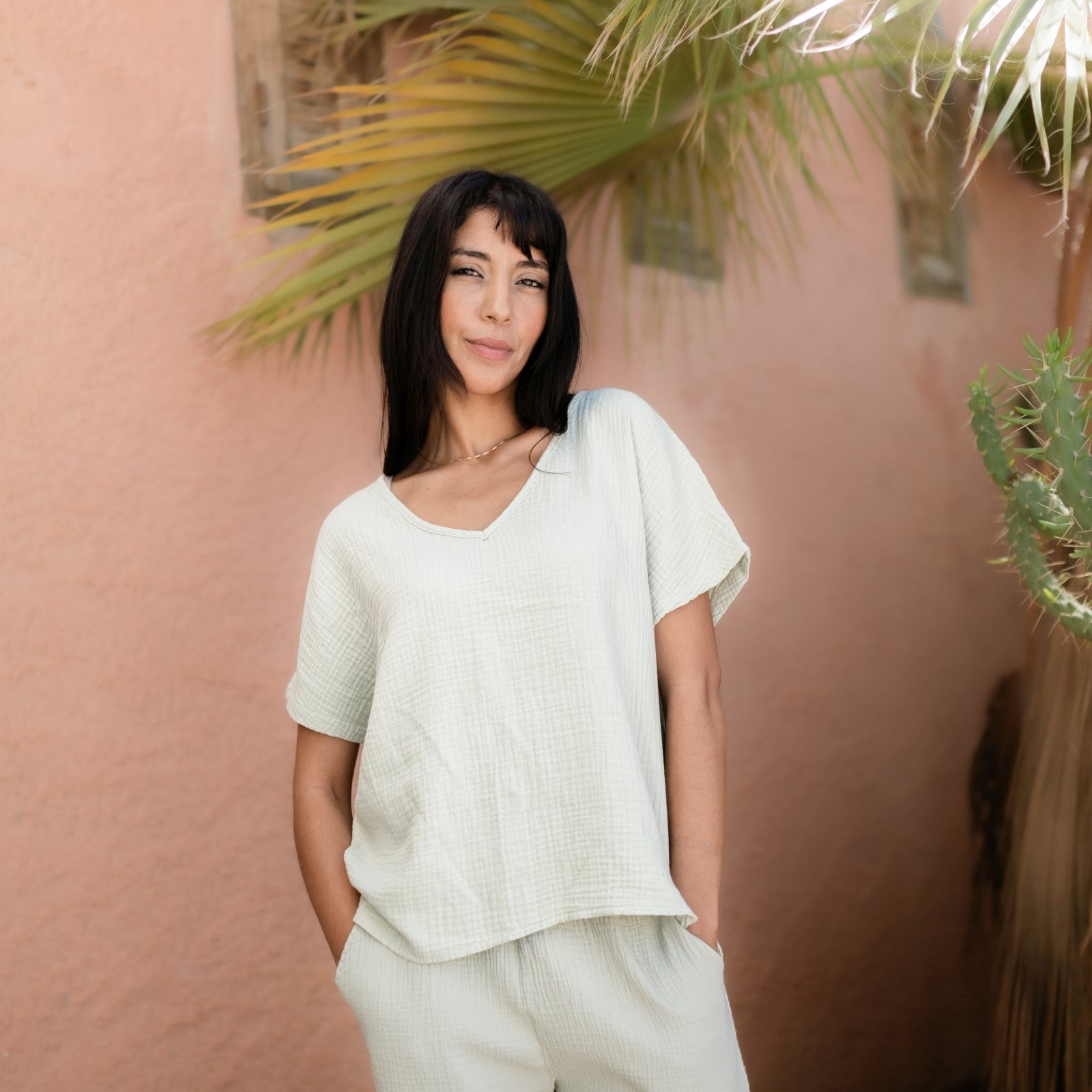 Nordlicht Lidia Musselin T-Shirt V-Ausschnitt Bio-Baumwolle