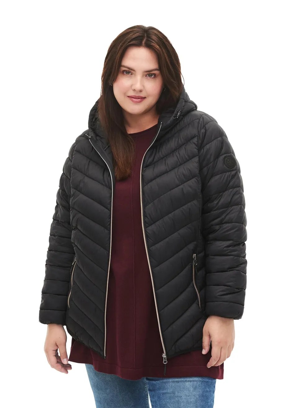 Zizzi Steppjacke mit Kapuze Schwarz Große Größen