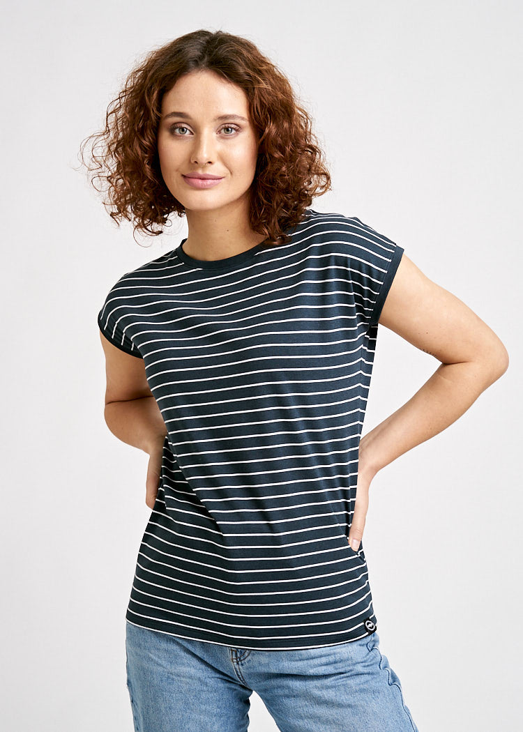 Wijld Elena WoodShirt Damen weiß Streifen Slim Lyocell
