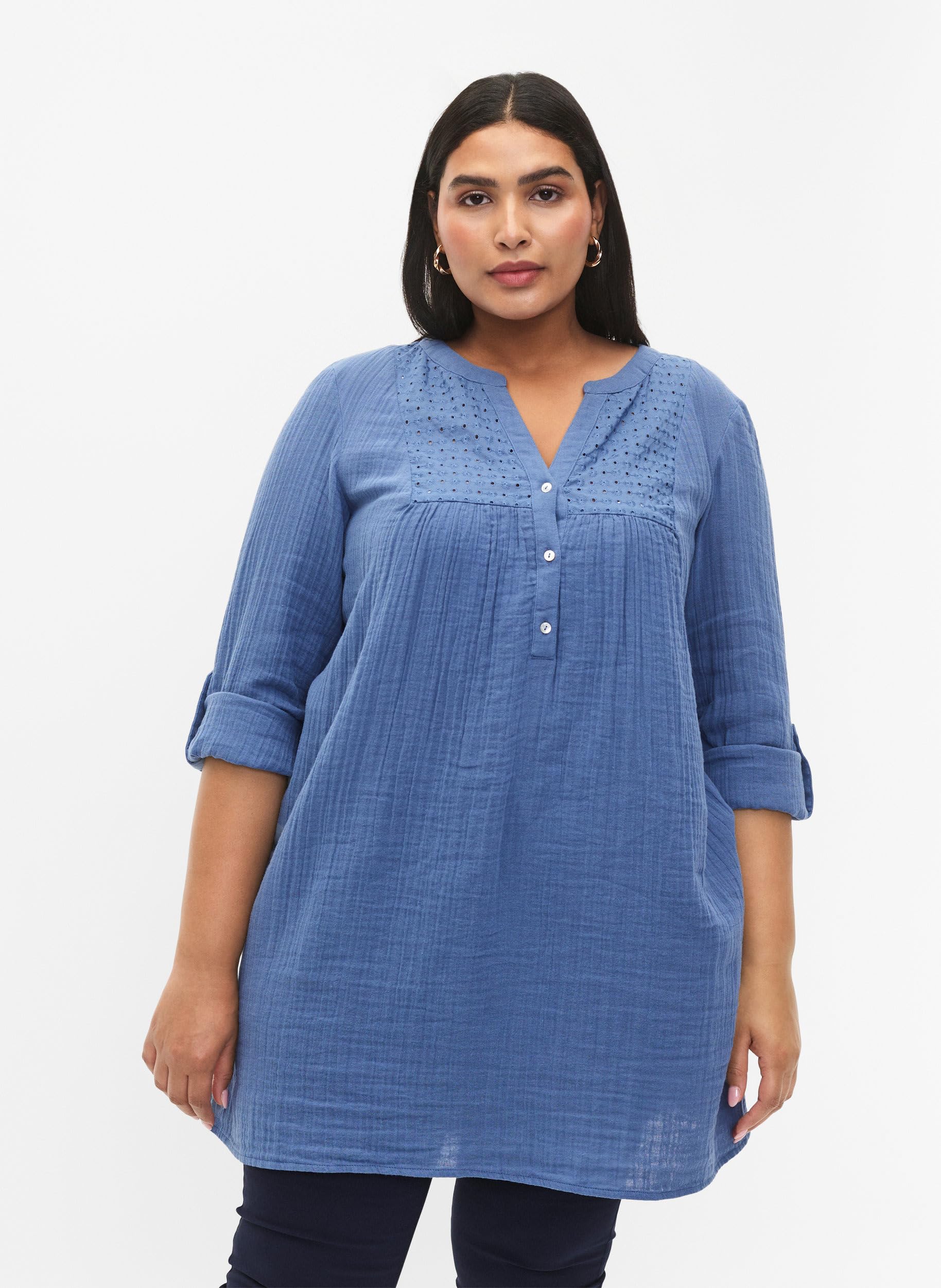 Zizzi T-Shirts & Tops Tunika Baumwolle 3/4 Ärmel Broderie