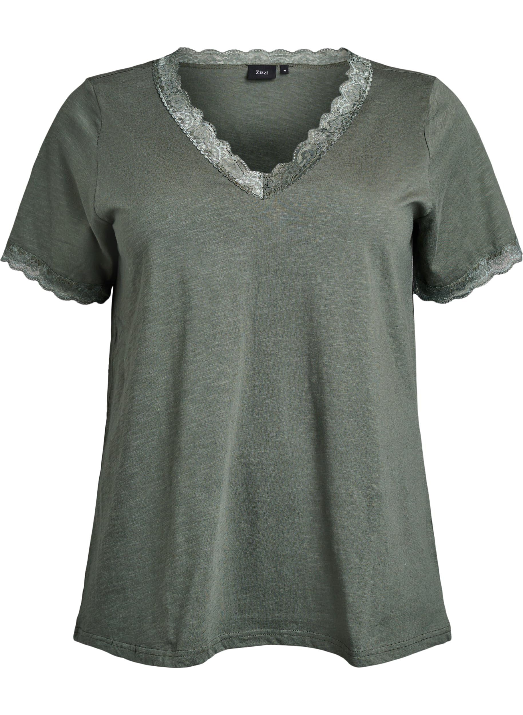 Zizzi T-Shirt V-Ausschnitt Spitze Baumwolle Große Größen