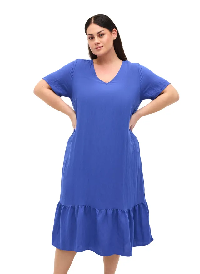 Zizzi Viskosekleid Kurzarm V-Ausschnitt Rüschen Große Größen
