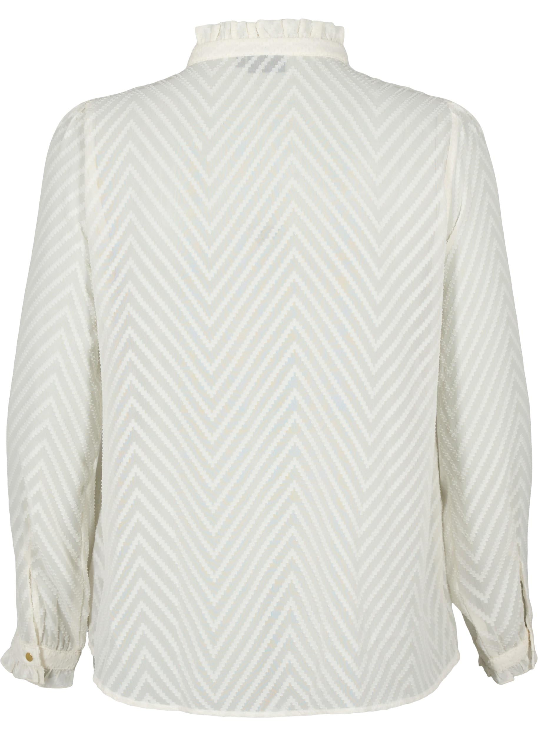 Zizzi Hemdbluse Langarm Rüschen Bluse Große Größen transparent