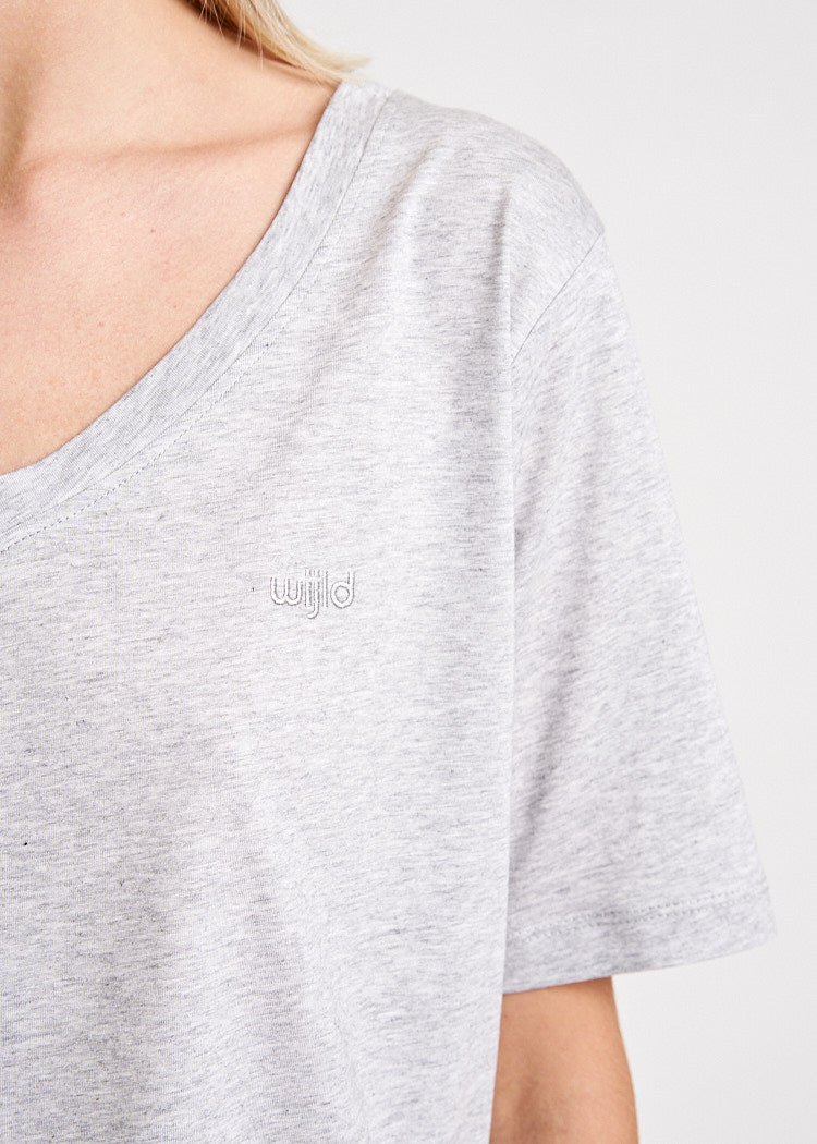 Wijld Woodshirt Frida Gray Melange Damen V-Shirt Grau Loose
