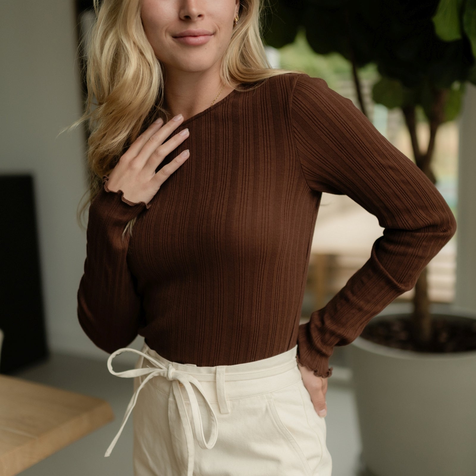 NORDLICHT Maja Langarmshirt Braun Gestreift Bio-Baumwolle