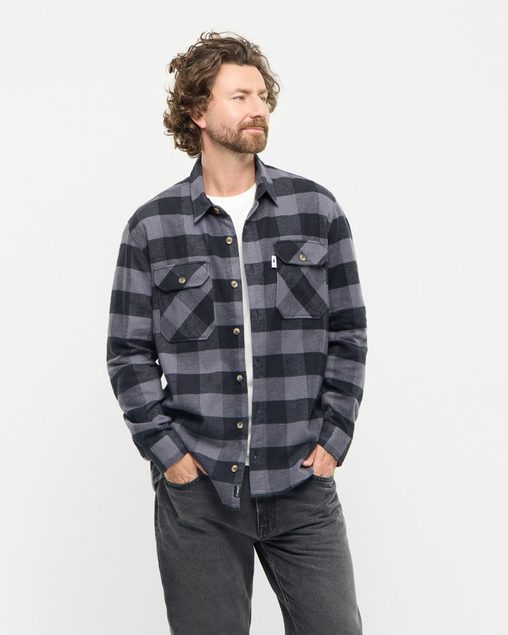 NIKIN TreePlanter Overshirt Check Anthracite-Black Flanell