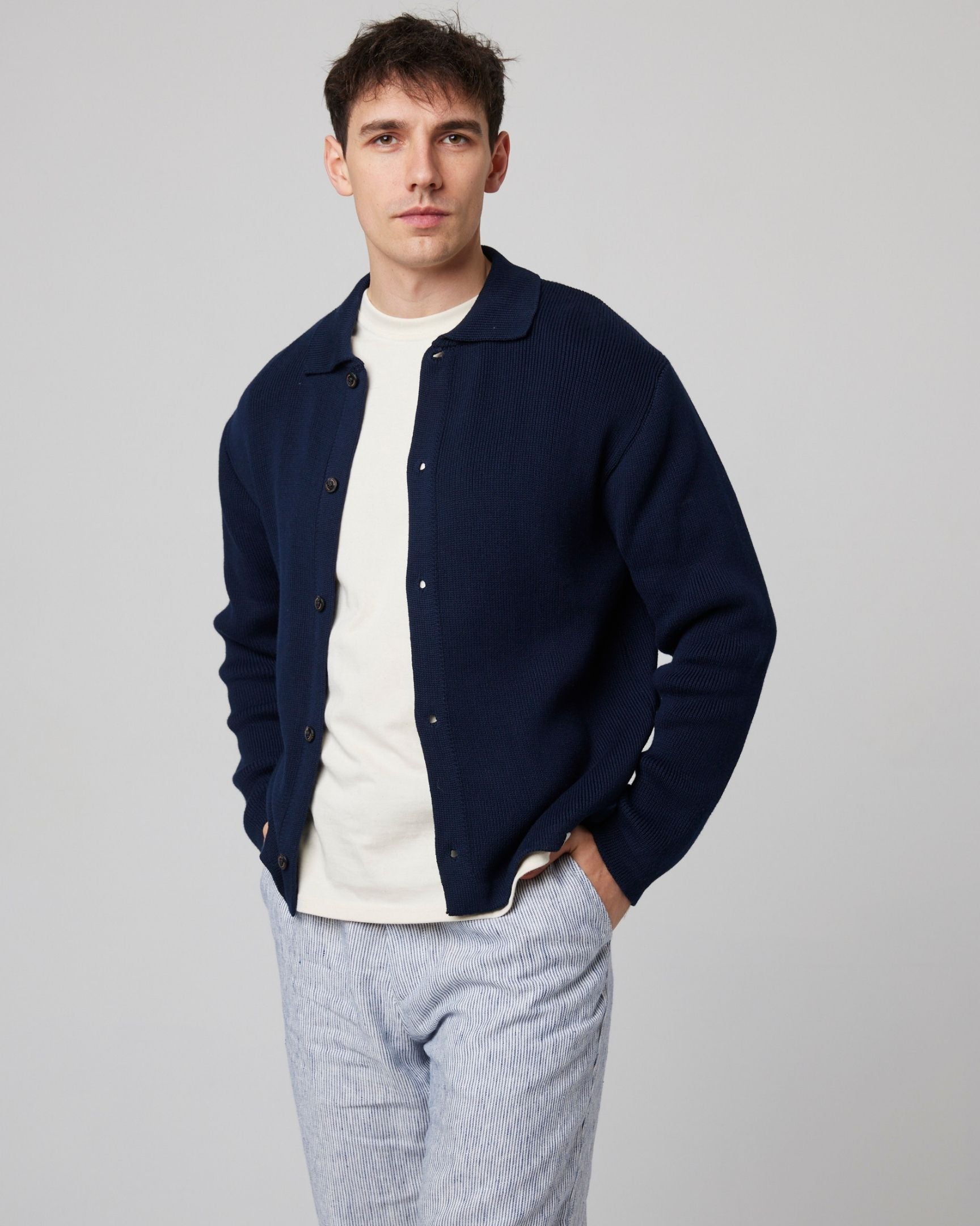 Peregrine River Knitted Shacket Strickhemd Weiß Baumwolle