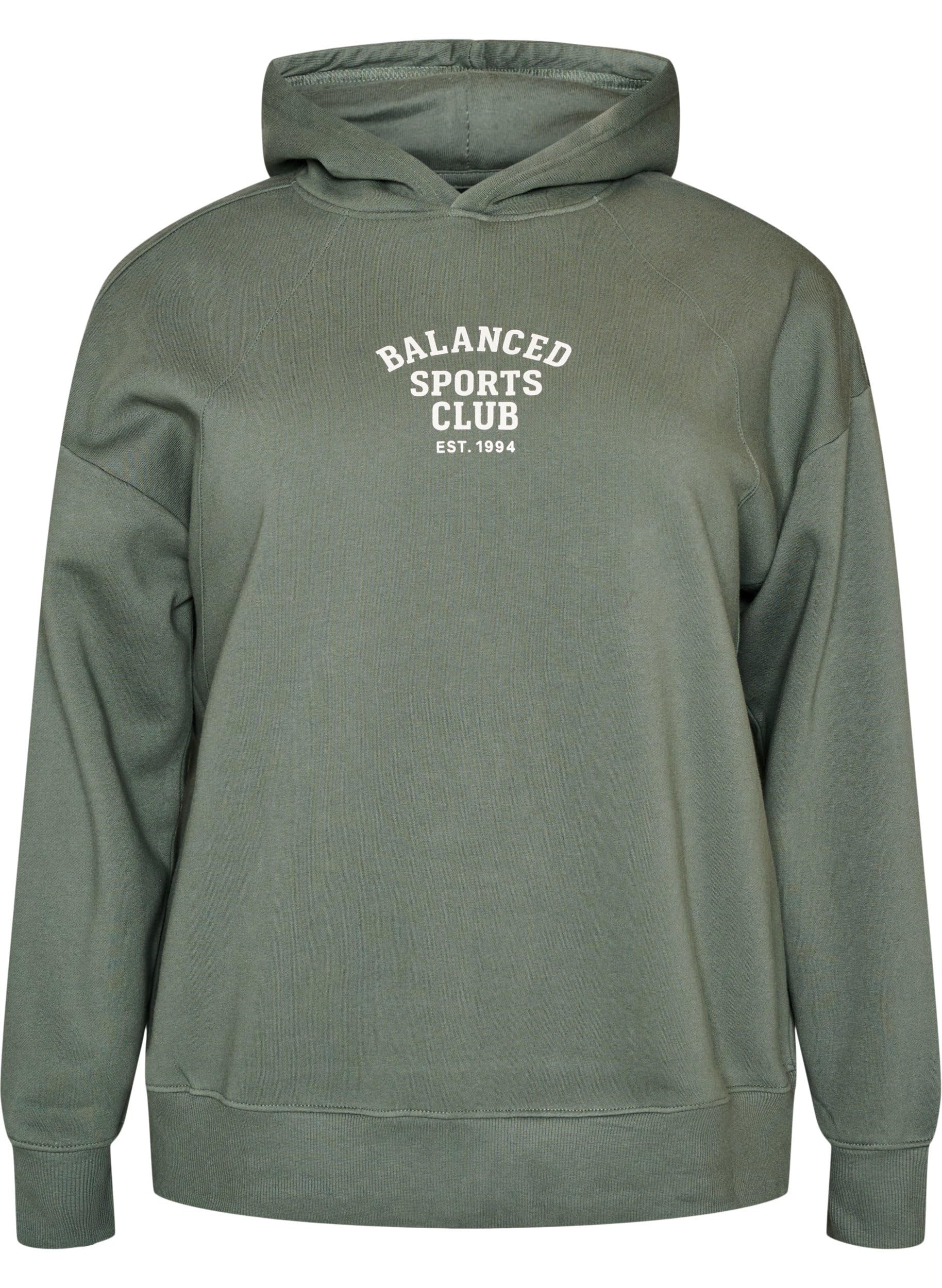 Zizzi Active Hoodie Baumwolle Raglan Brustprint Große Größen