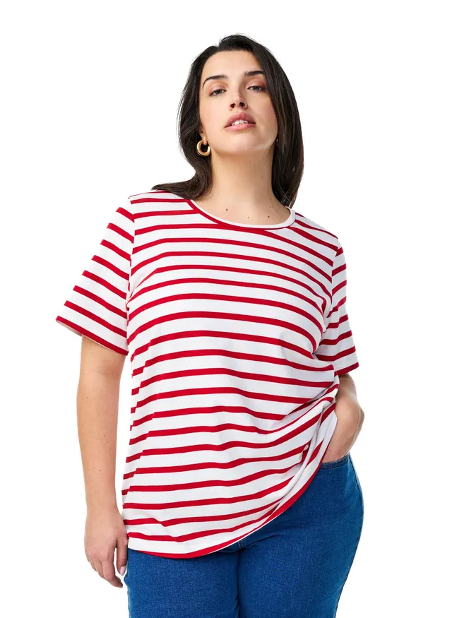 Zizzi T-Shirt Baumwolle Streifen Rundhals Große Größen