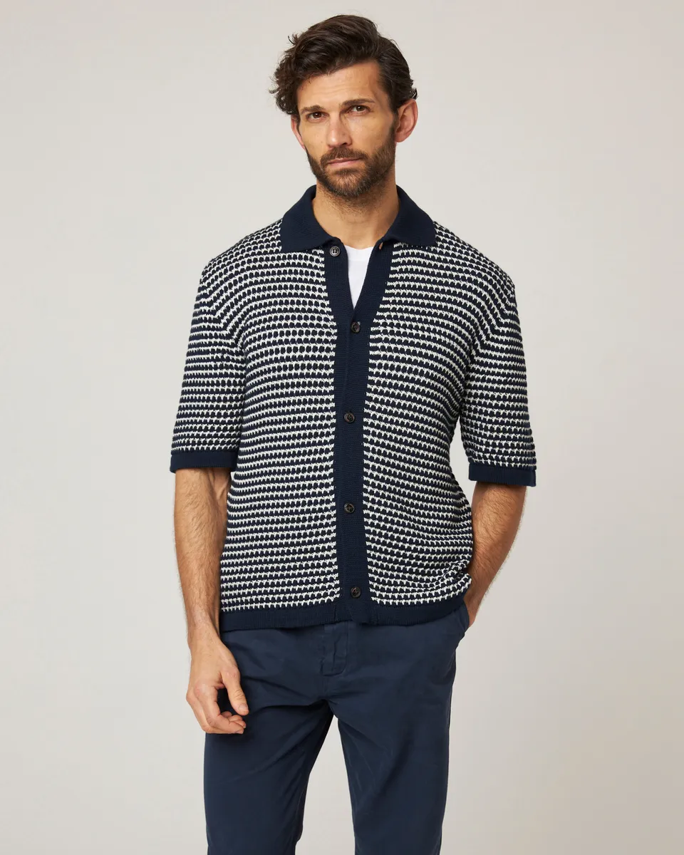 Peregrine Island Crochet Hemd Herren Navy Baumwolle