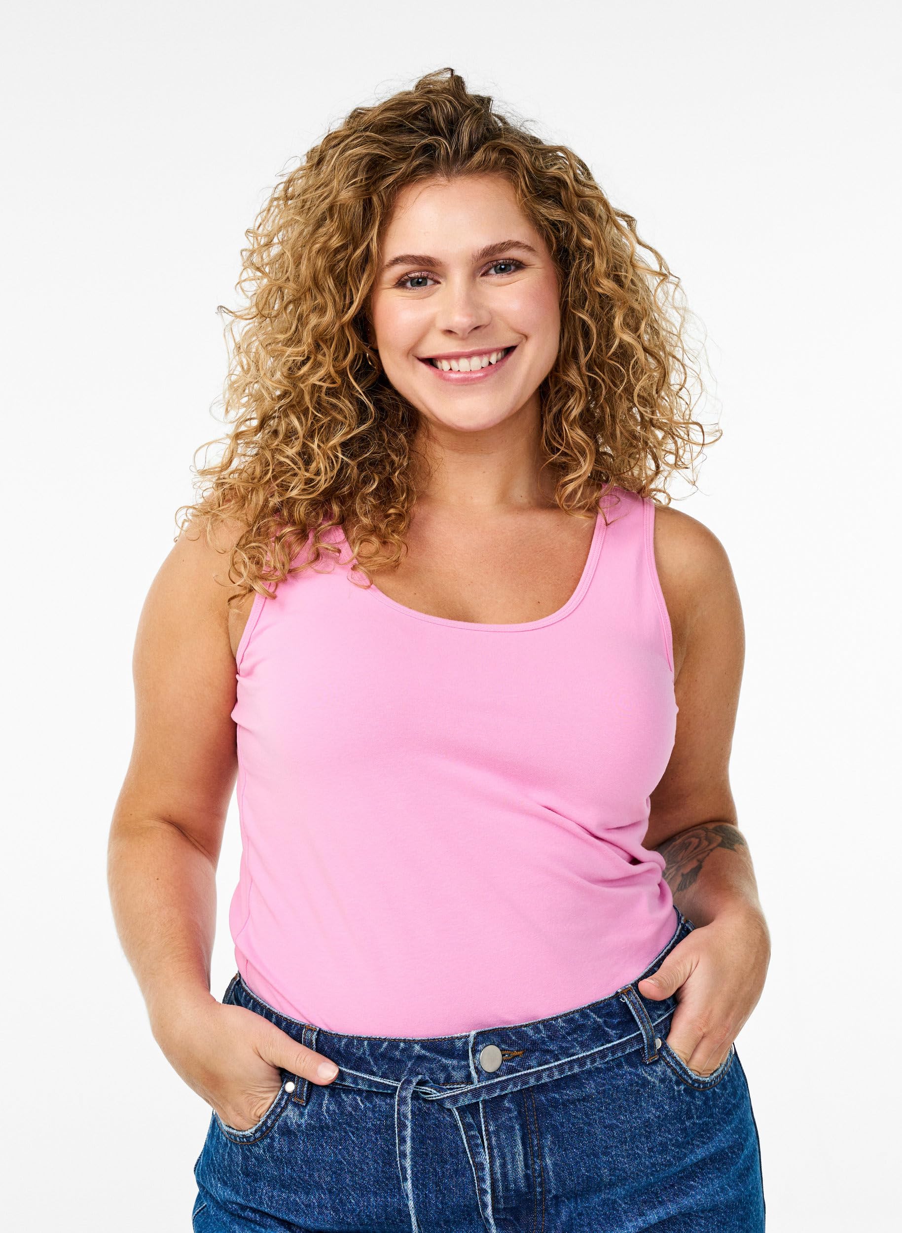 Zizzi Top Basic Baumwolle Schwarz Tanktop