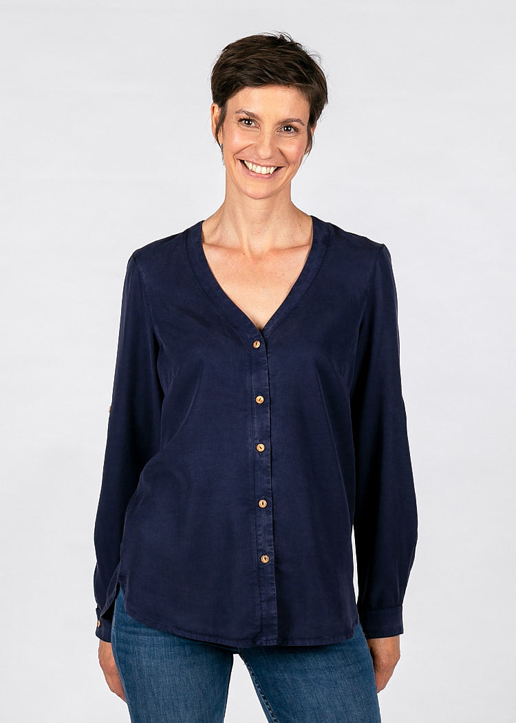 Wijld V-Ausschnitt Bluse Maritim Blue Damen Lyocell