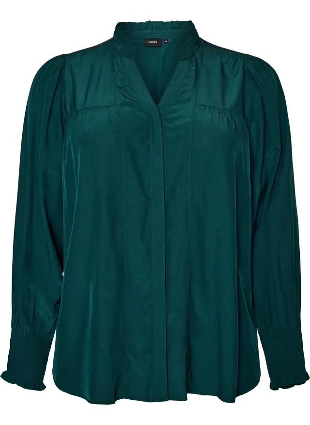 Zizzi Hemdbluse Bluse Lange Ärmel Viskose Rüschenkragen