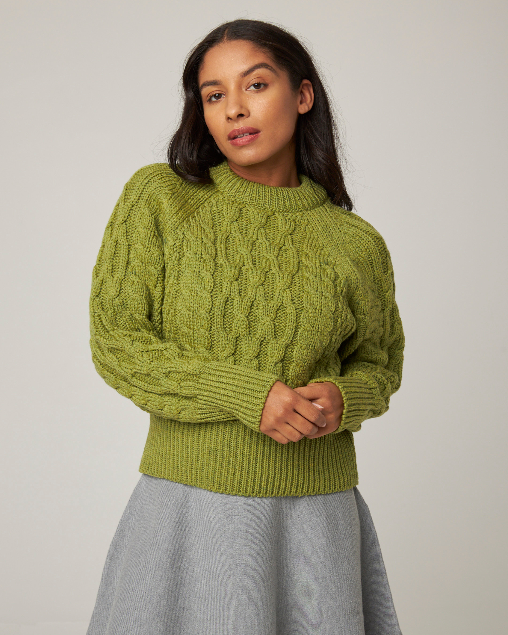 Peregrine Isobel Aran Strickpullover Damen Citron Merino