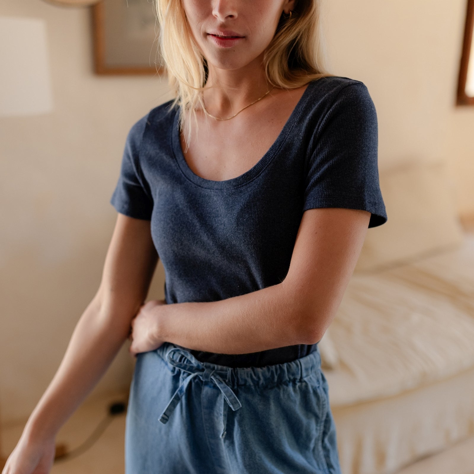 NORDLICHT Evi Ripp T-Shirt Blau – Bio-Baumwolle