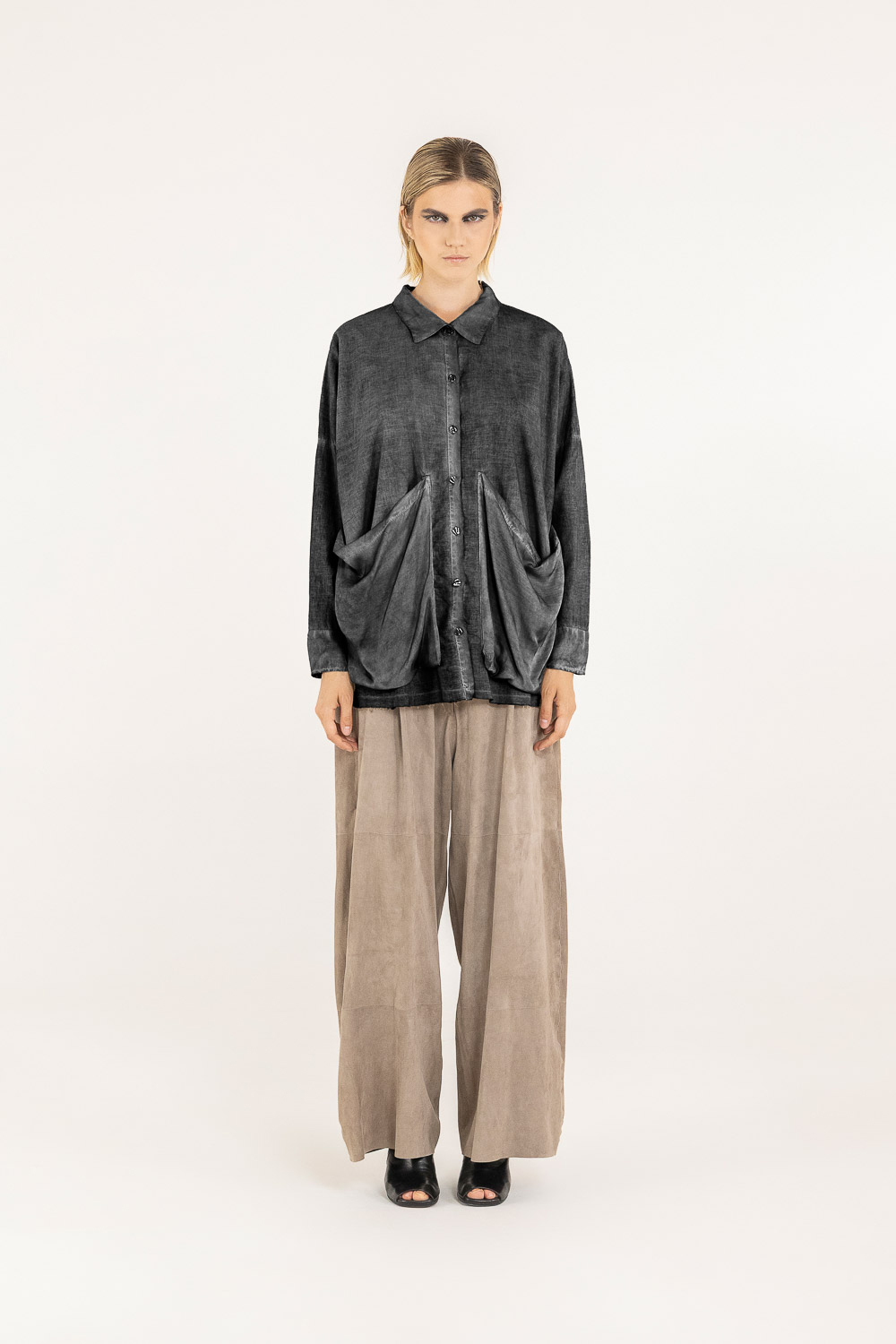Sanctamuerte Over Boxy Bluse Musselin Taschen