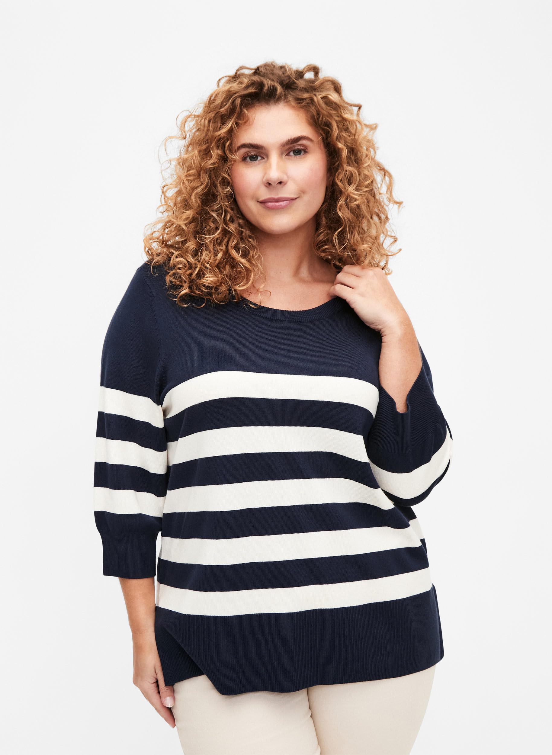 Zizzi Knitwear Pullover Viskose Streifen 3/4-Arm