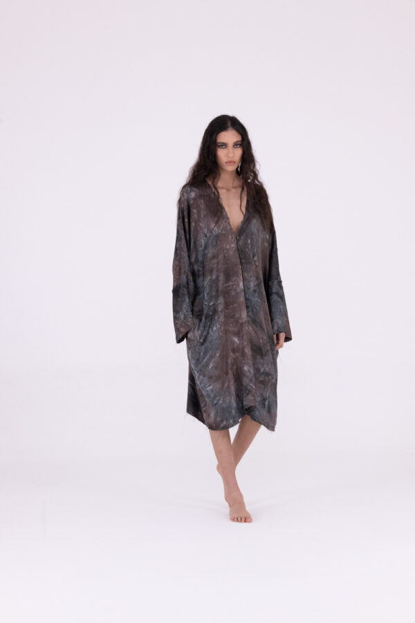 Sanctamuerte Abiti Kimono Midi Kleid Viskose Batik
