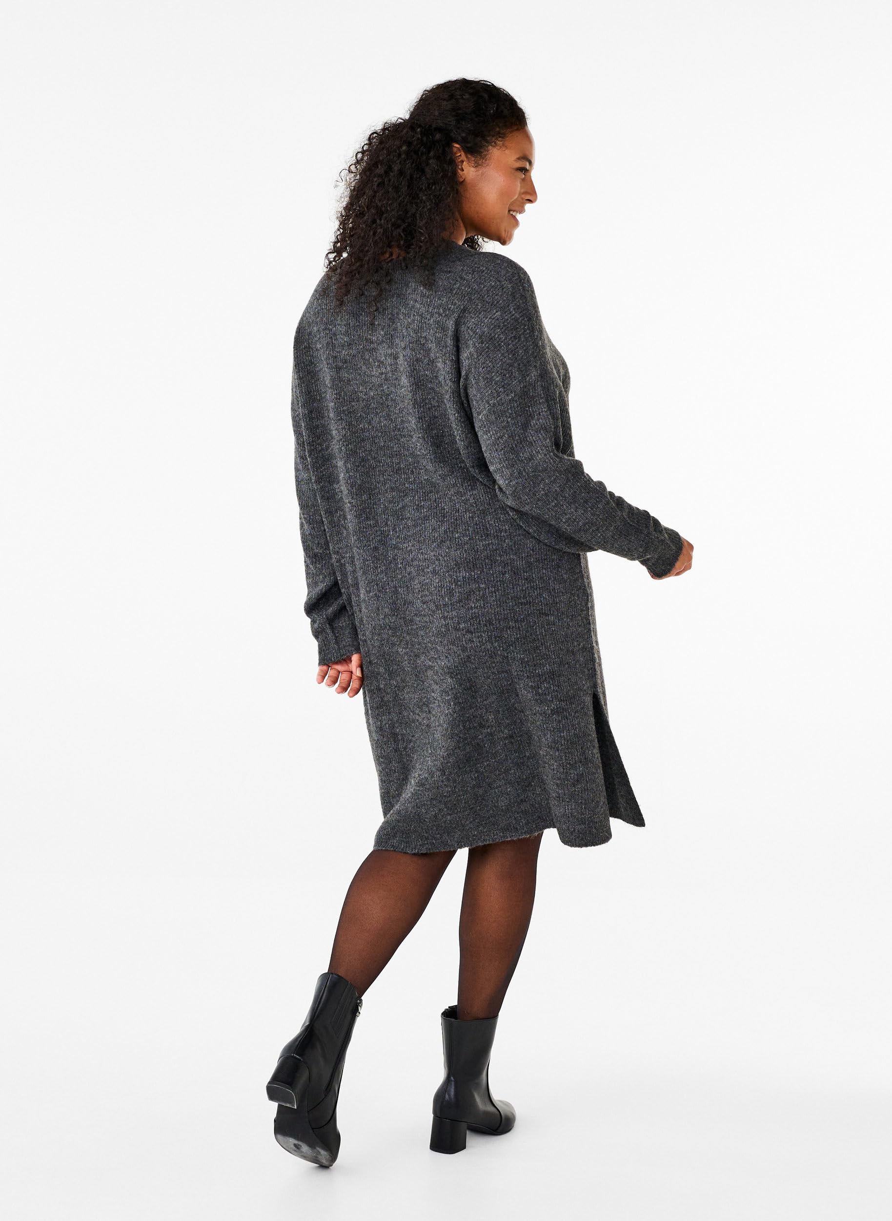 Zizzi Strickkleid Große Größen Rundhals mit Schlitz