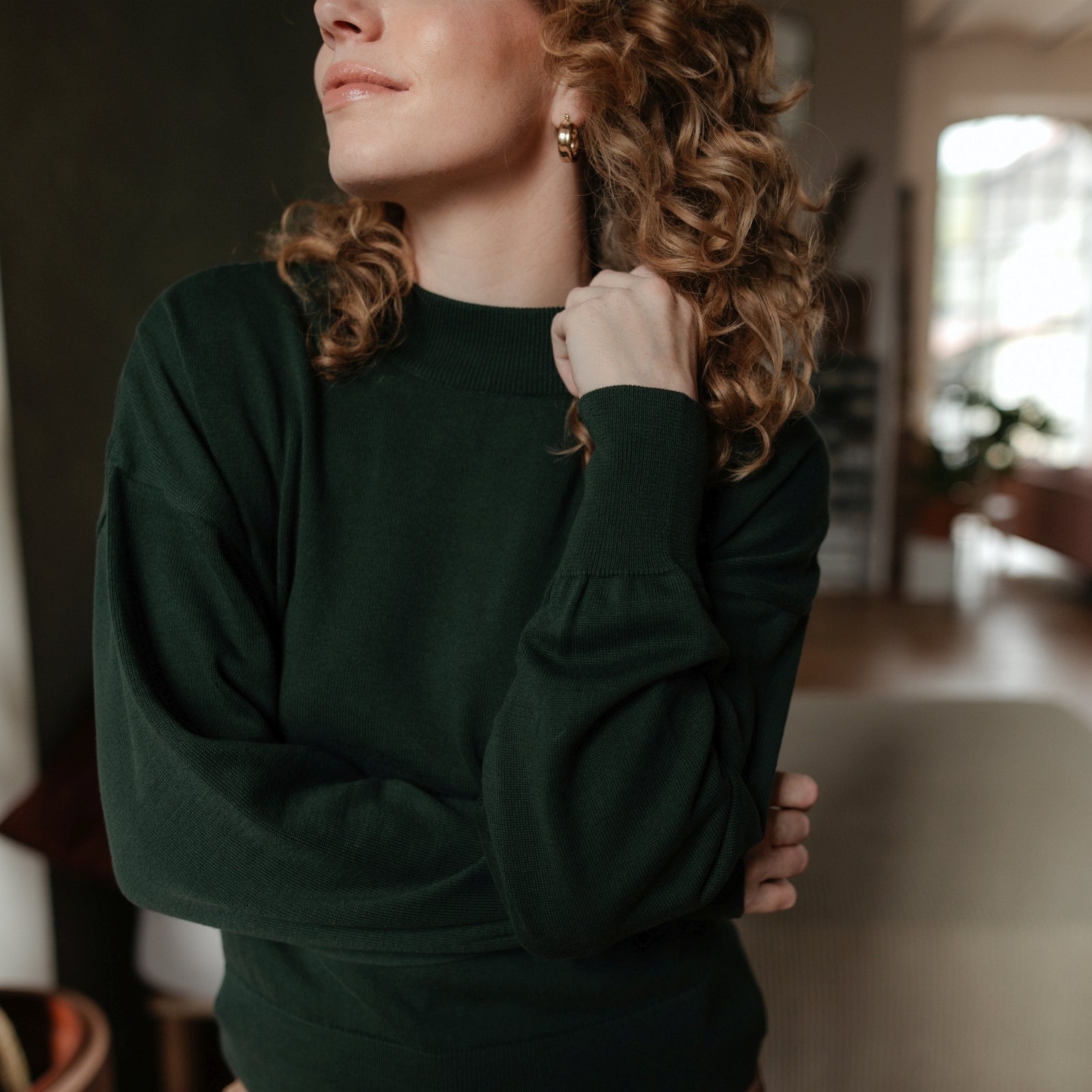 NORDLICHT Tarja Feinstrick Pullover Bio-Baumwolle Grün M