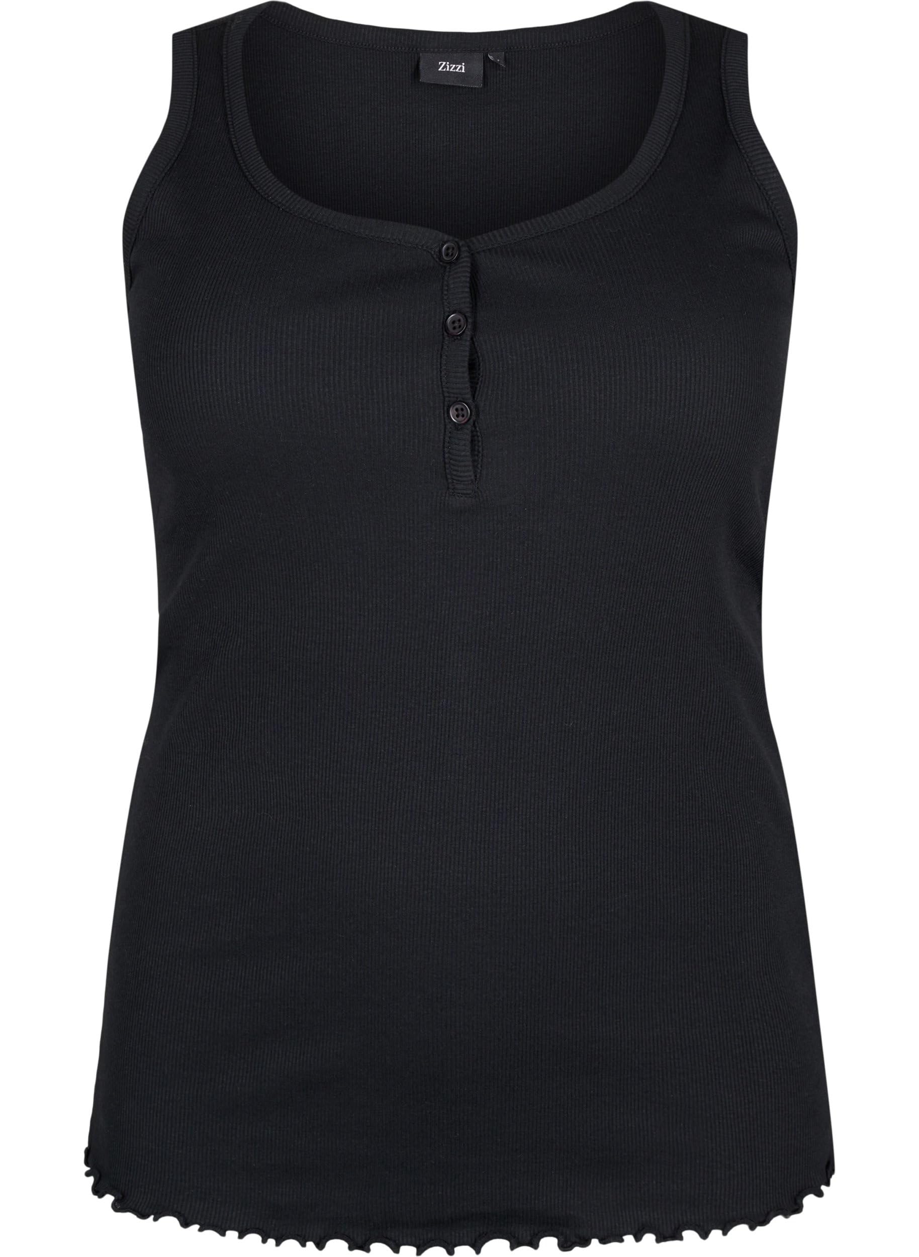 Zizzi Tanktop Damen Gerippt Baumwolle Knöpfe