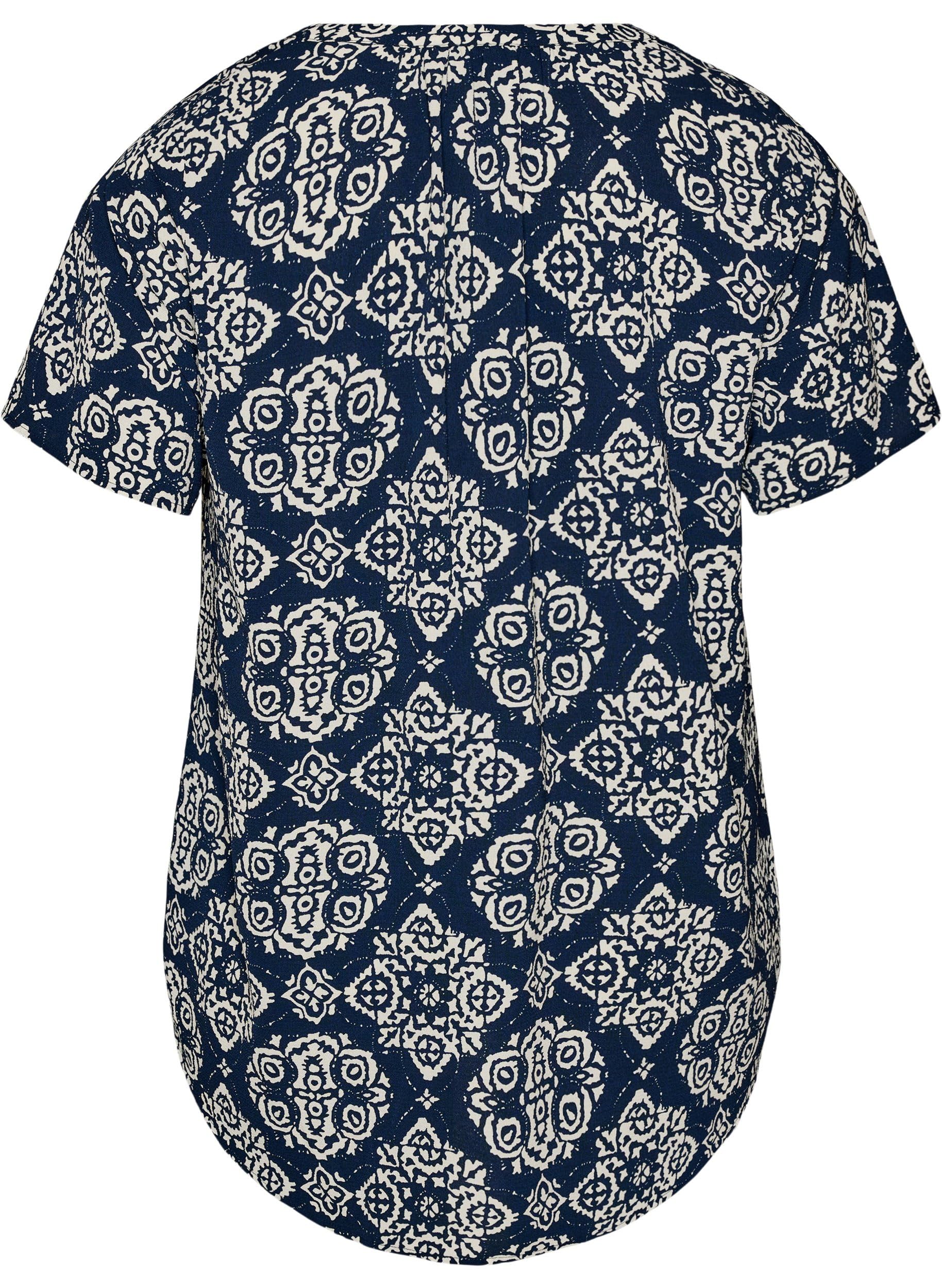 Zizzi Bluse Kurzarm V-Ausschnitt Navy Blazer Große Größen