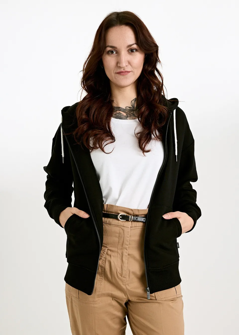 Wijld Selina Sweatjacke Damen Black Kapuze Lyocell Bio-Baumwolle