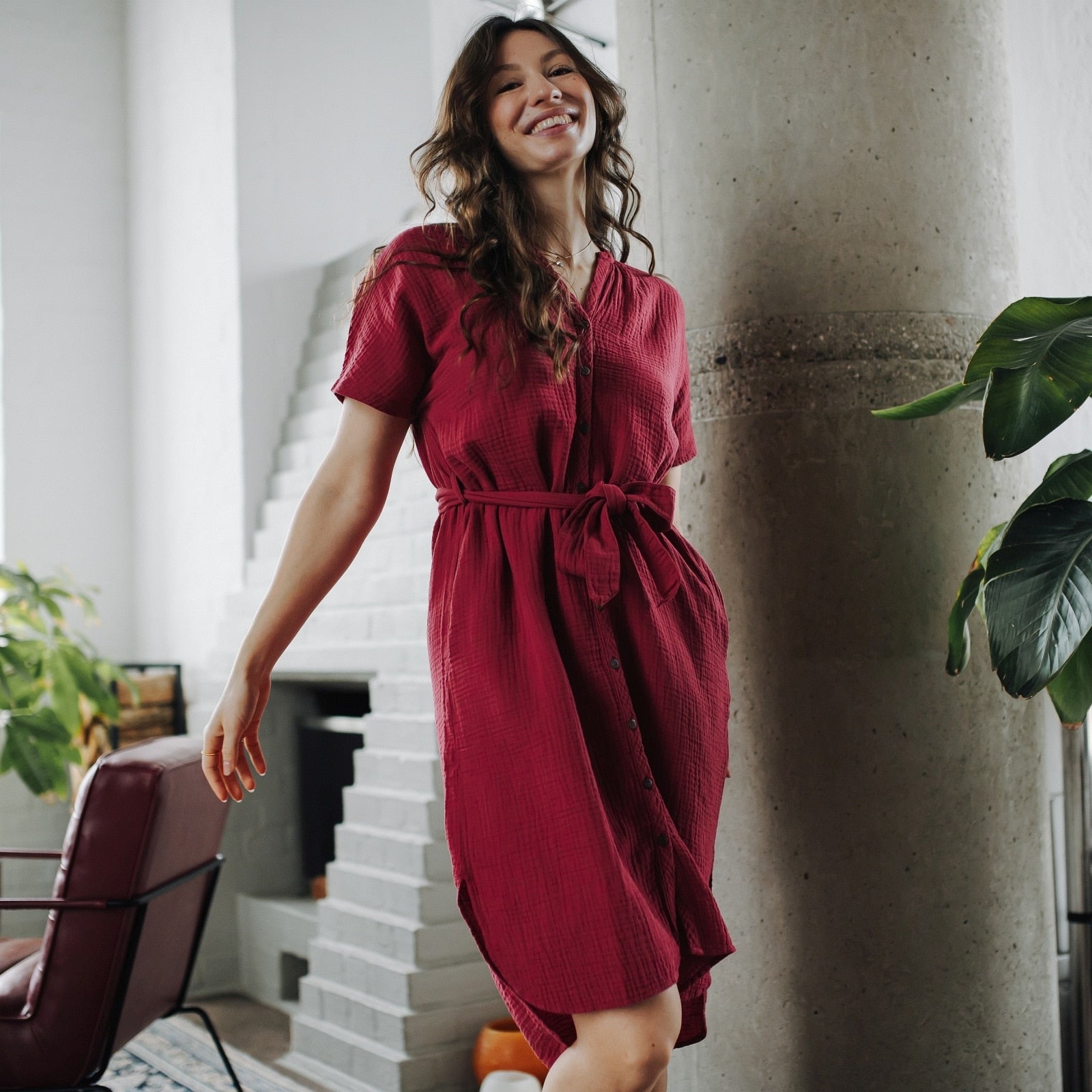 Nordlicht Ella Musselin Blusenkleid Damen mit Taschen