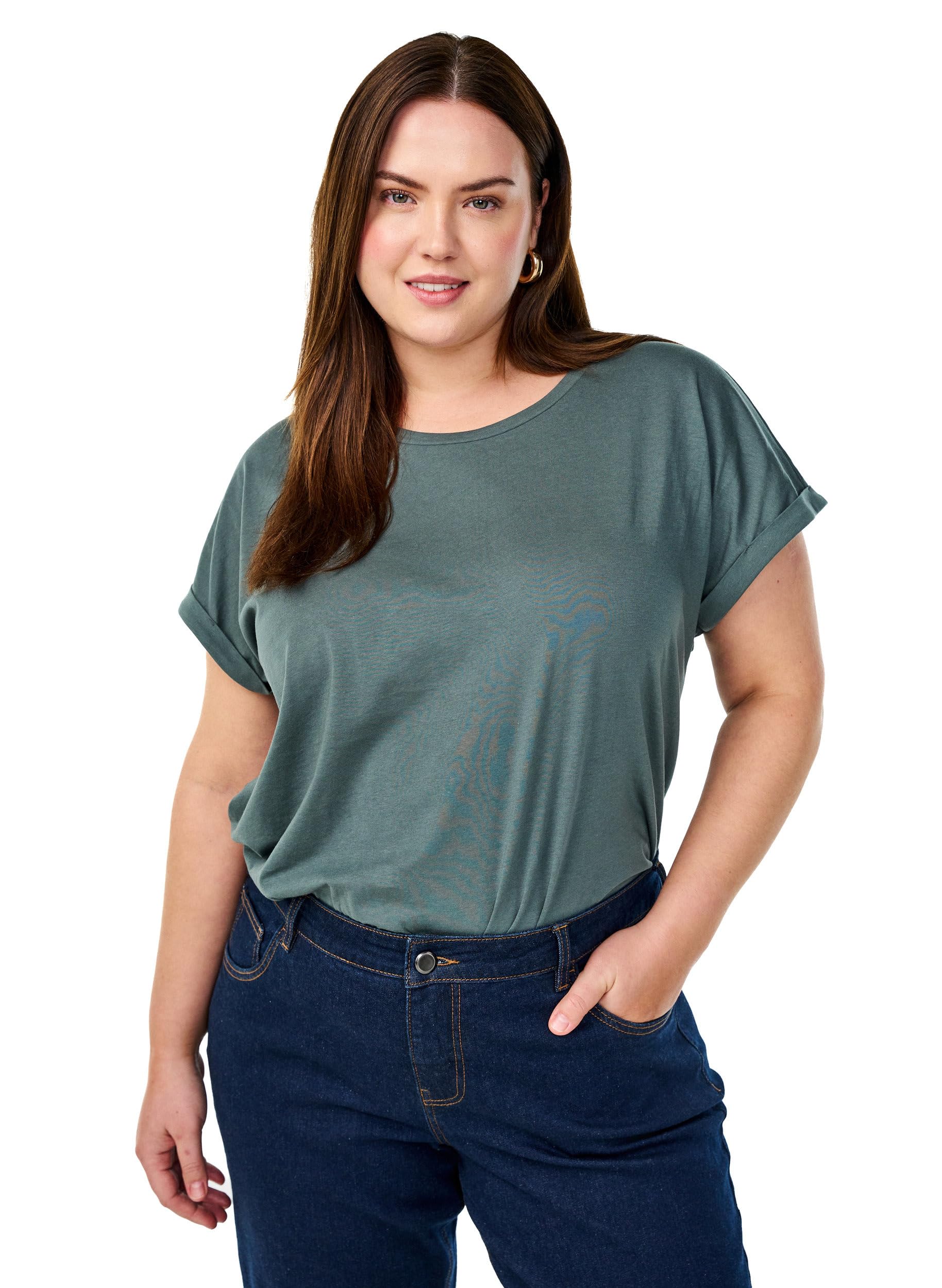 Zizzi Cotton T-Shirt Rundhals Schwarz Große Größen