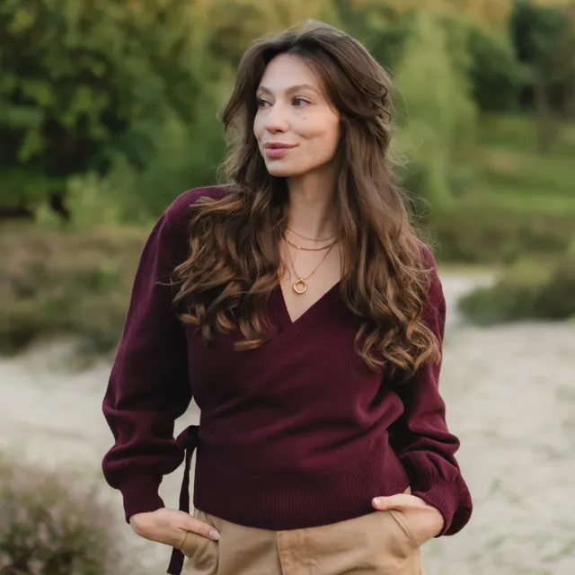 Nordlicht Mona Wickelcardigan Cherry recycelte Wolle