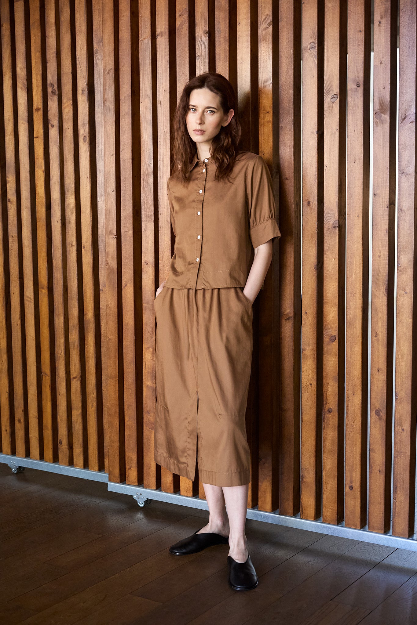 Christiane Strobel KATIE Midirock Camel Lyocell-Baumwolle