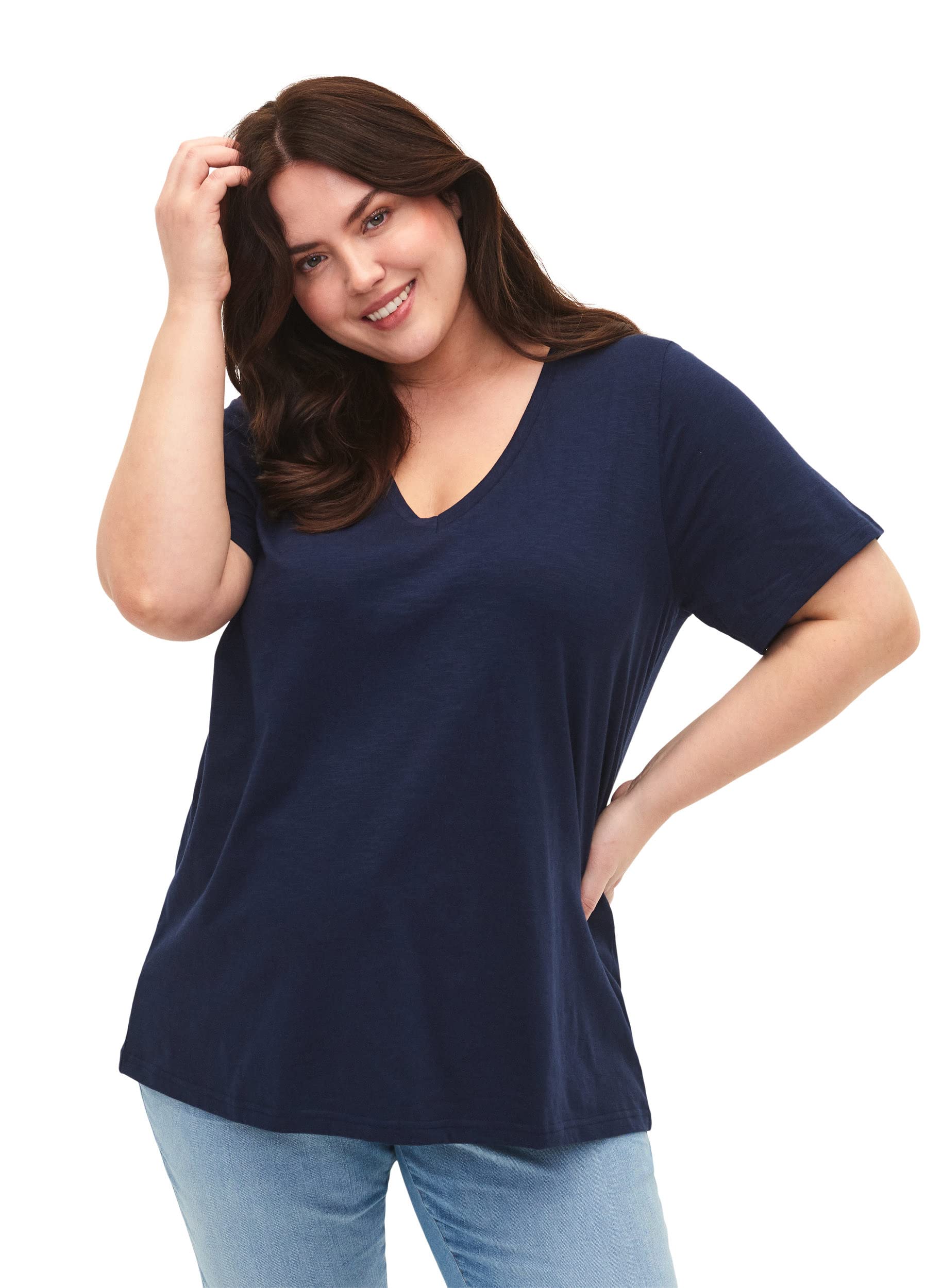 Zizzi Basic T-Shirt Baumwolle V-Ausschnitt Damen
