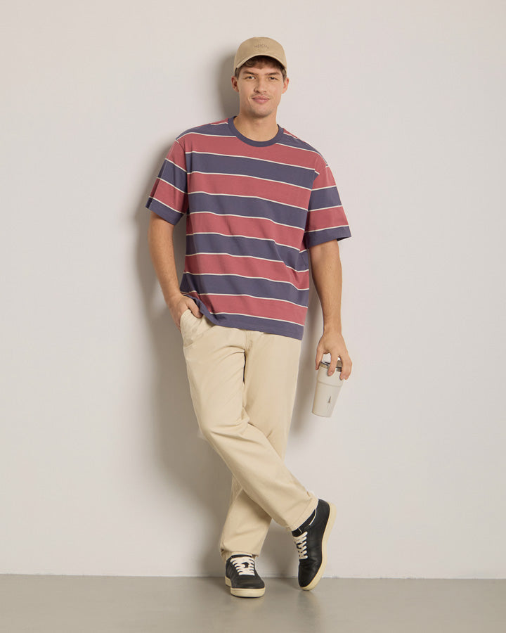NIKIN TreeShirt Striped T-Shirt Dark Ink-Blush Oversize