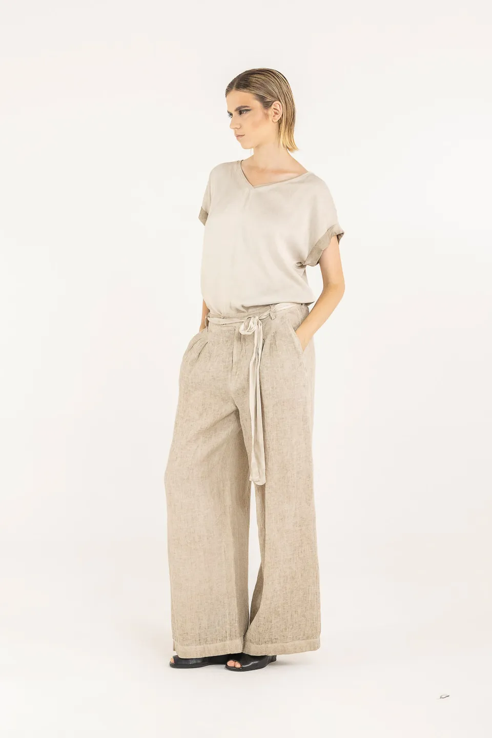 Sanctamuerte Pantaloni Pantalone Regular Hose Leinen Bügelfalte