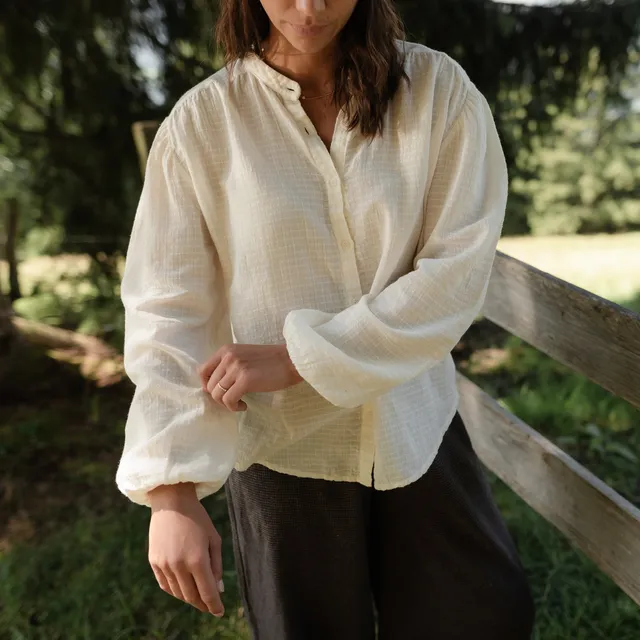NORDLICHT Hilda Boho Bluse Natur Karo Bio-Baumwolle