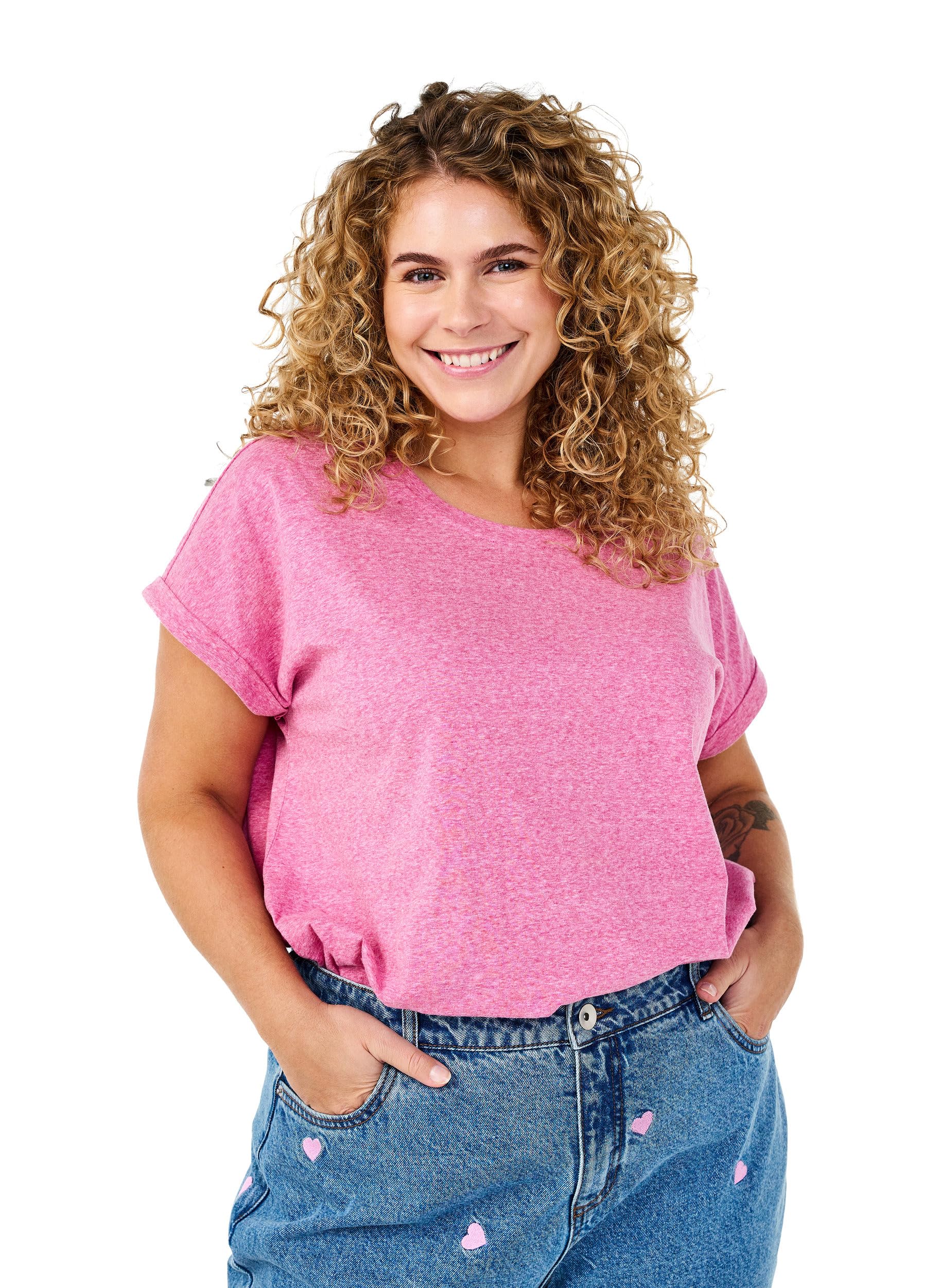 Zizzi T-Shirt Baumwolle Rundhals Kurzarm Balsam Green