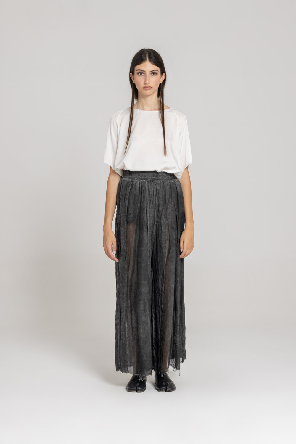 Sanctamuerte Pantaloni Palazzo Hose Leinen Gummibund