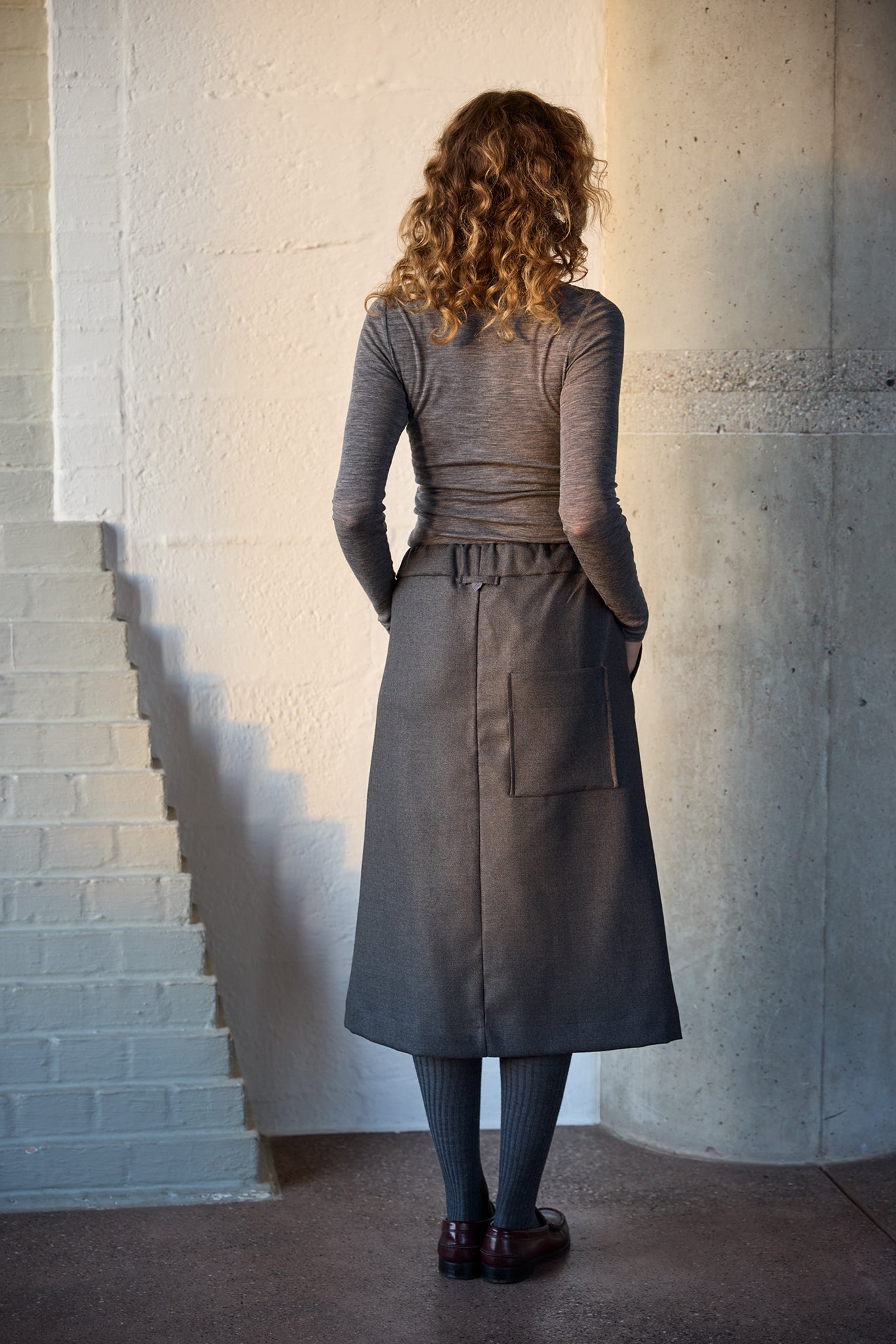 Christiane Strobel AURORA Rock Dark Grey Wolle Midi Größe S