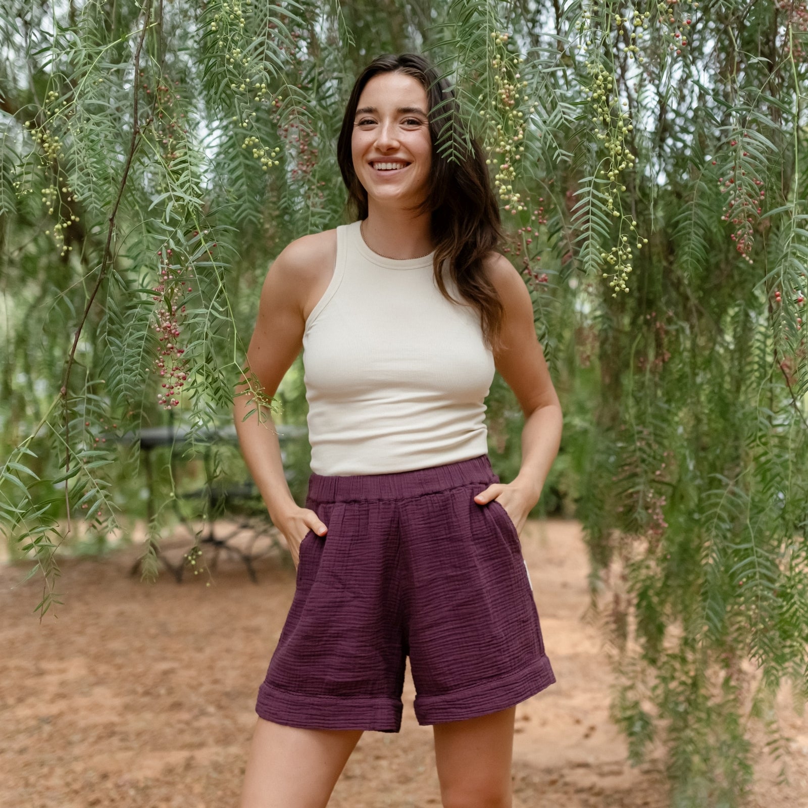 NORDLICHT Henja Musselin Shorts Bio-Baumwolle Rot