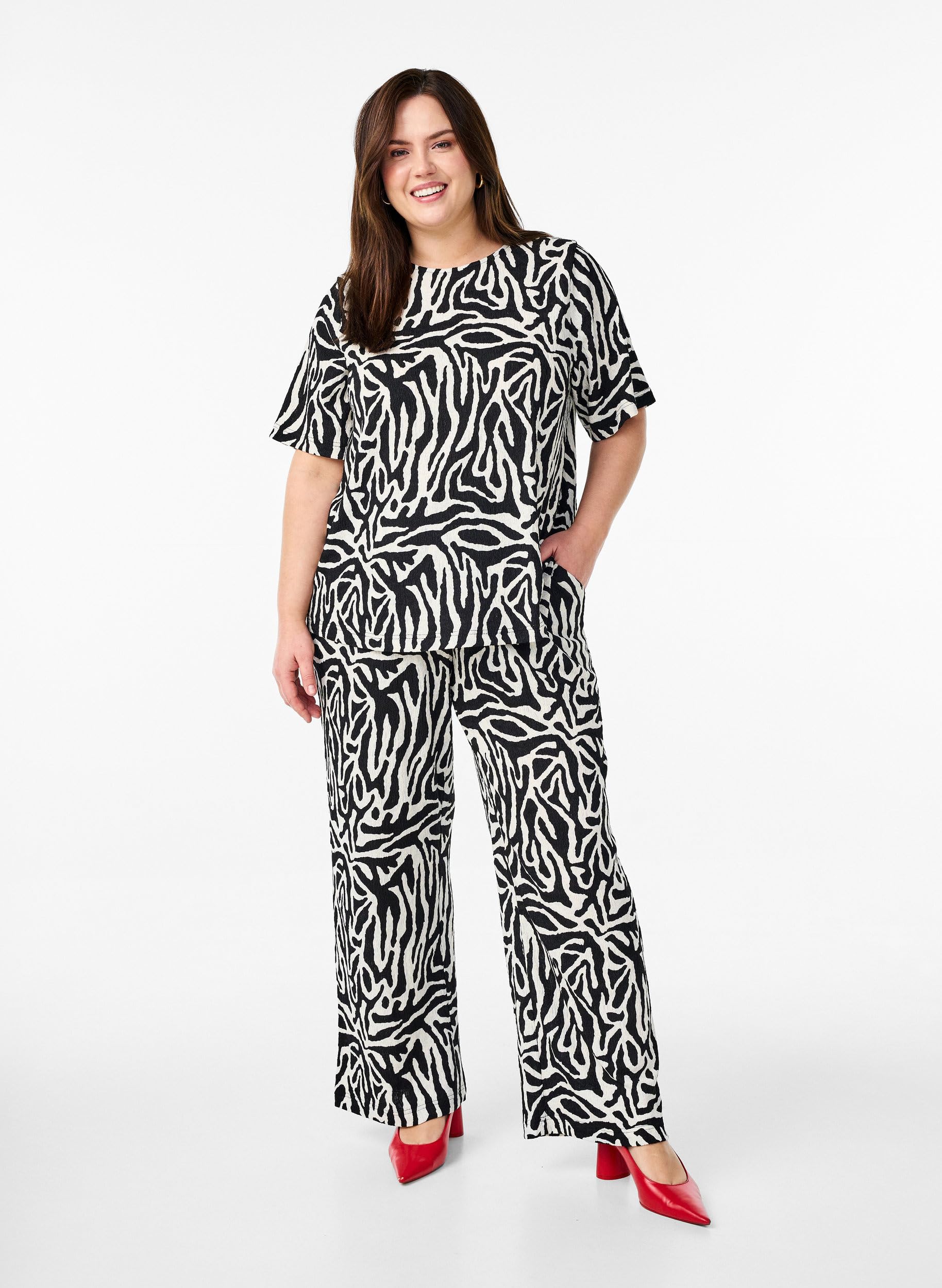 Zizzi Hose Zebraprint Große Größen mit Taschen