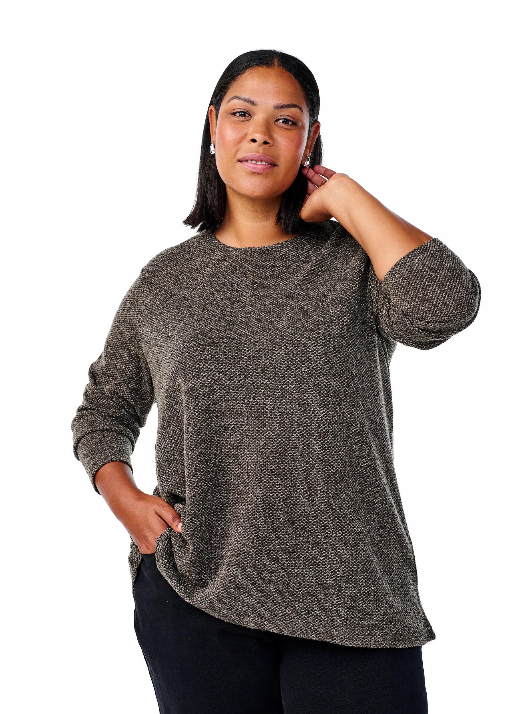 Zizzi Jerseybluse Damen Langarm Morel Mélange große Größen