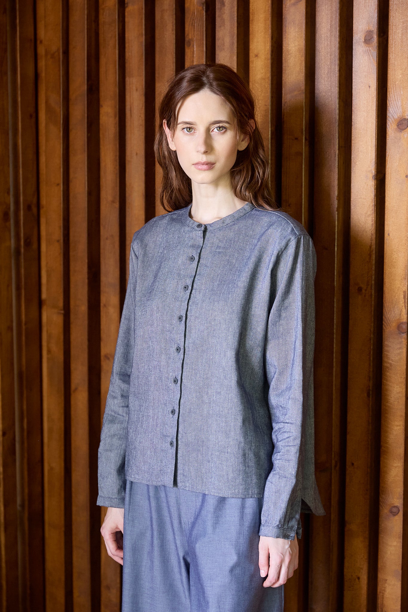 Christiane Strobel ELIF Bluse Chambray-Blau Baumwolle-Leinen